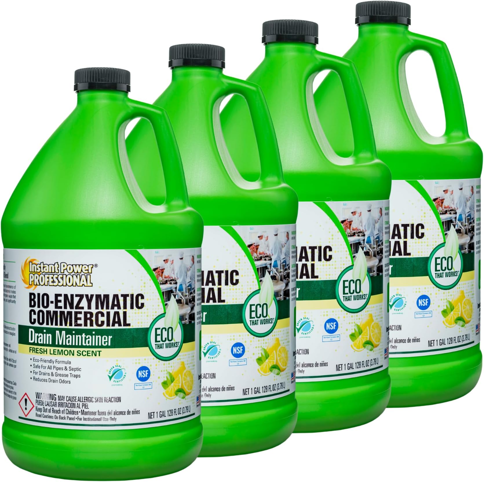Commercial Drain Maintainer - Drain Cleaner Liquid, For Sink Drains, Toilet Clogs, and Grease Traps, Made in USA, Clog Remover Liquid - 1 Gallon 4 Pack