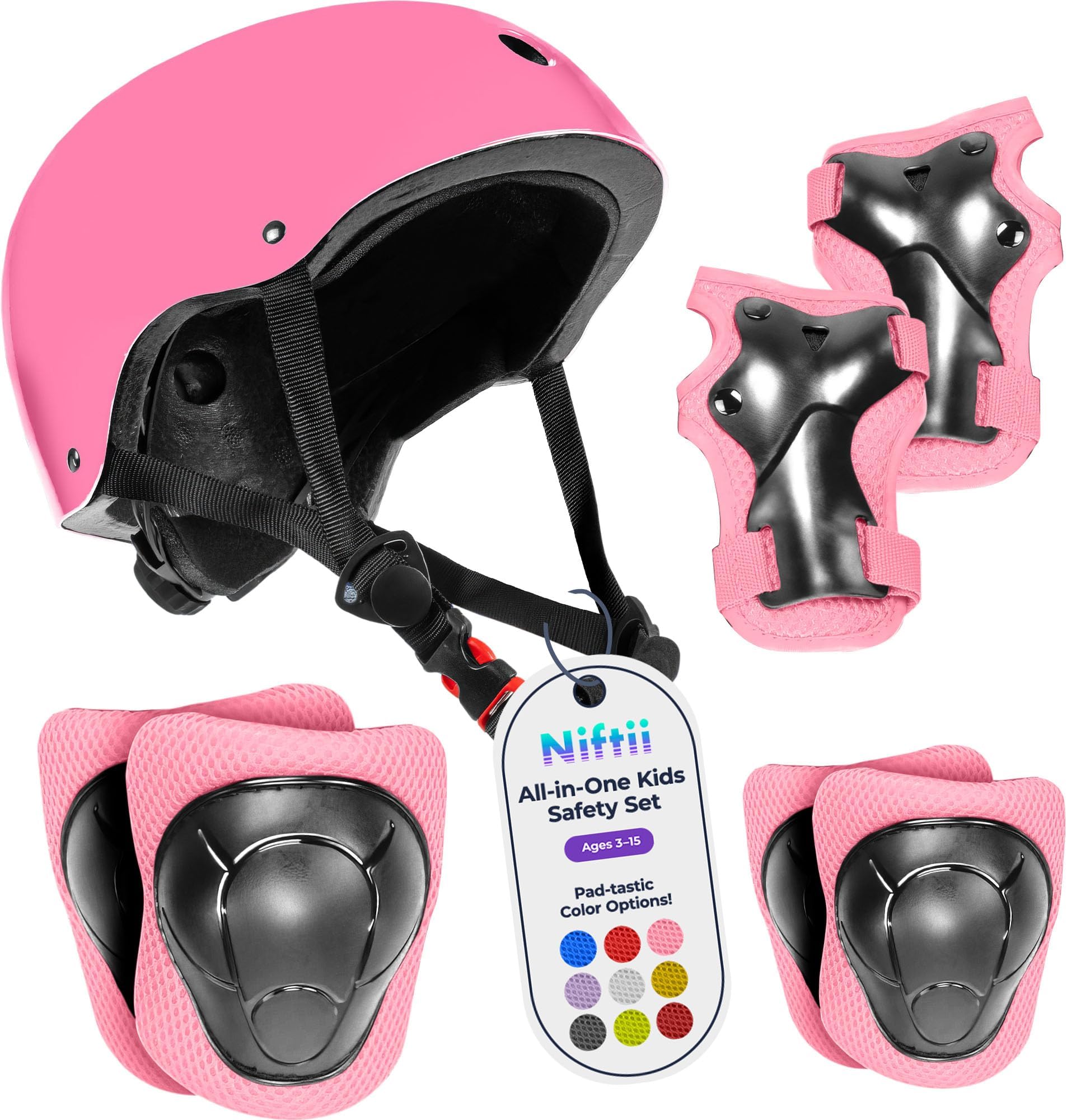 Niftii Kids Helmet with Pads - Adjustable Multi-Sport Complete Safety Gear for Cycling, Skateboarding & Scooting, Ideal for Boys & Girls Ages 3-15 Kids Bike Helmet Set