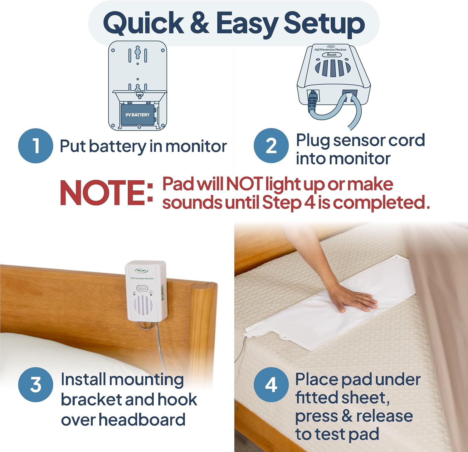 Smart Caregiver Bed Alarm for Elderly Adults – Fall Prevention System with 10"x30" Weight-Sensing Bed Pad – Automatically Alerts Caregiver When They Get Up 5