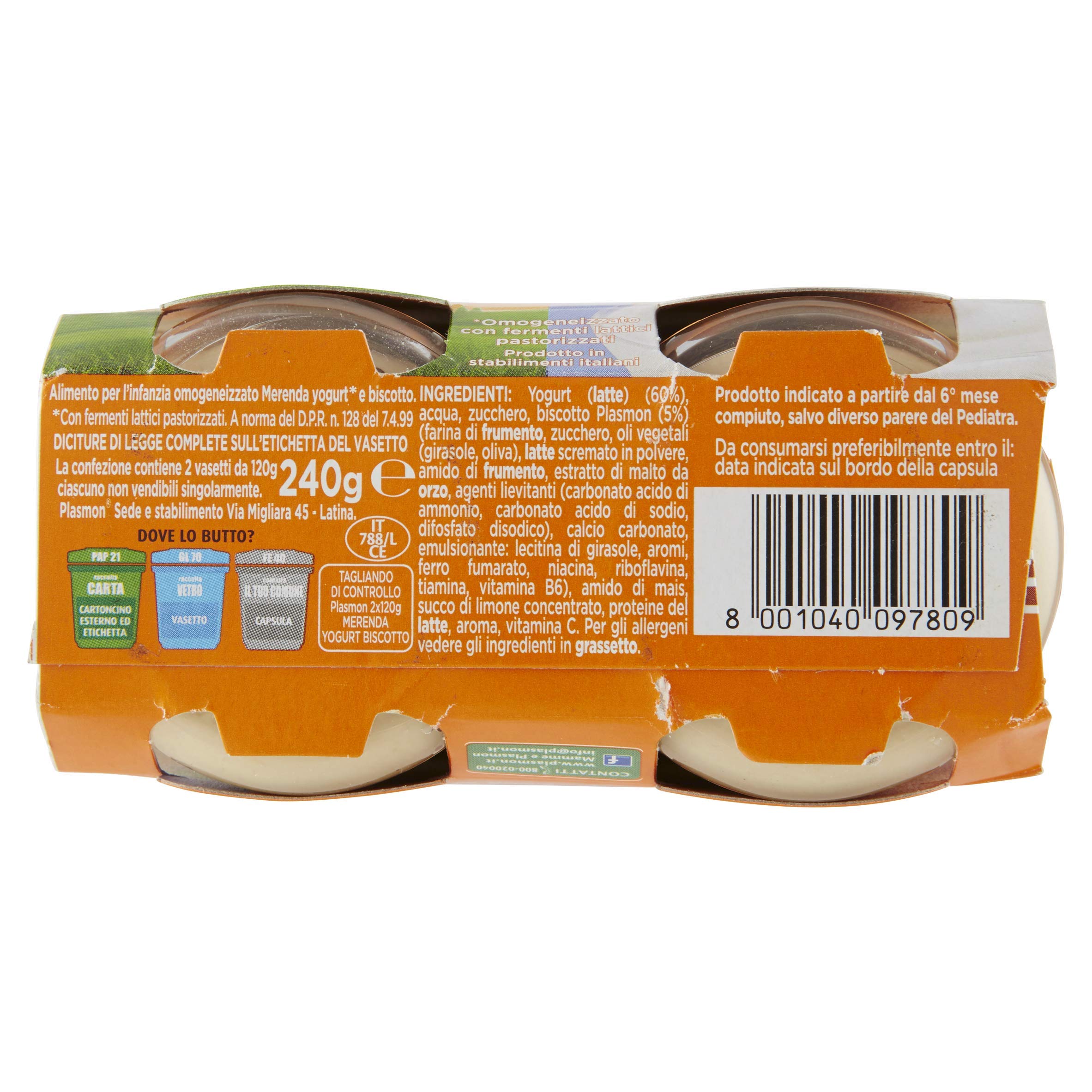Plasmon Omogeneizzato Yogurt e Biscotto 2x120g (12 Confezioni)