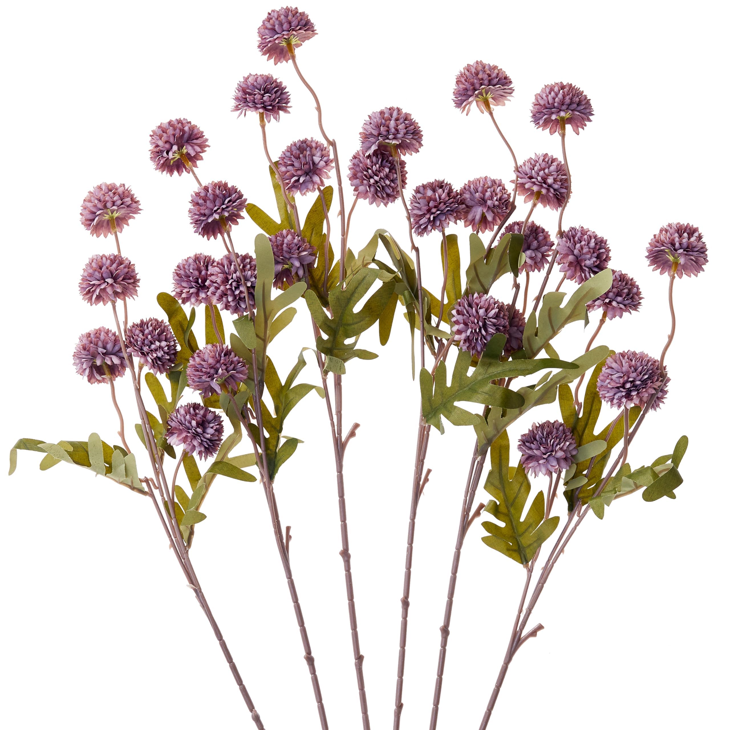XIANNVXI 6 Bundles 20.5โณ Artificial Chrysanthemum Pompon Purple Flowers with 30 Flower Heads&Long Stems,Decorative Fake Realistic Silk Small Kiku Flowers Plants for DIY Bouquet,Party,Indoor Boho Decor โ image 1