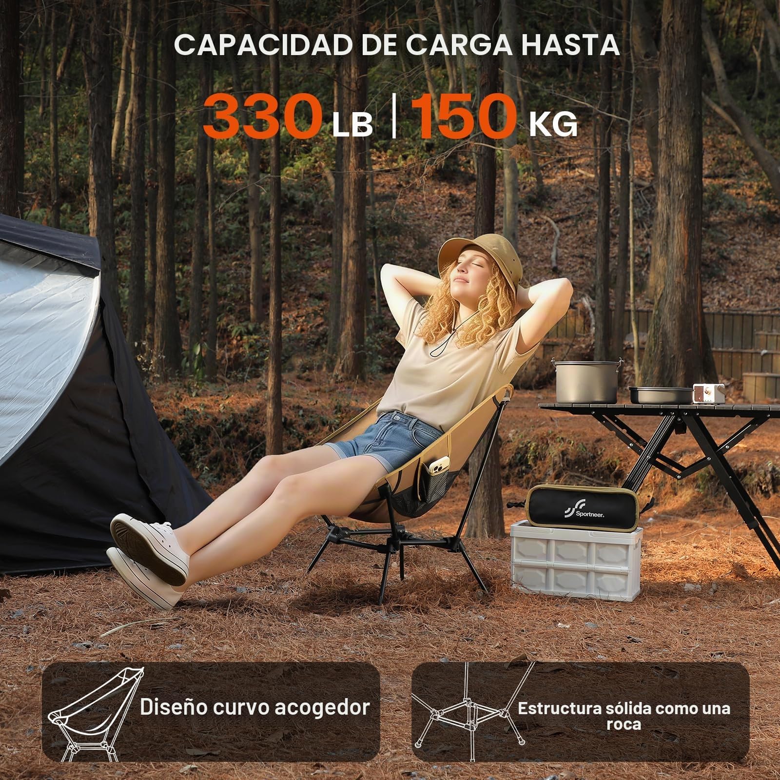 Sportneer Silla de Camping Plegable Silla Plegable, portátil y Ligera Silla Playa Ideal para Camping, Senderismo, Playa, picnics y demás Actividades al Aire Libre