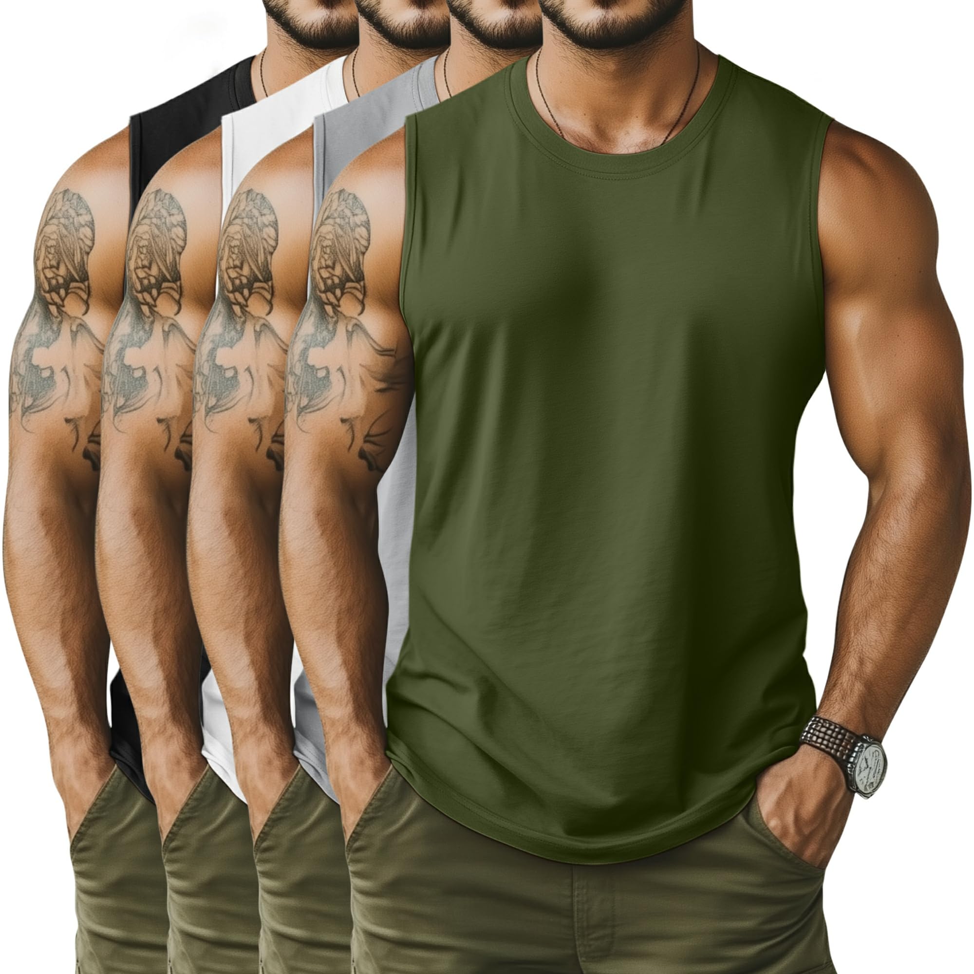 Camisetas sin mangas de algodon que evitan el sudor acumulado con secado rapido pack de 4 7