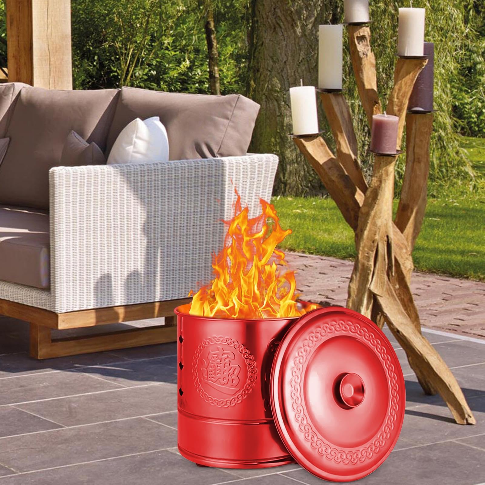 Bruciacarta Coperchio Foglie Legno Rifiuti Soldi Ancestrali | Secchio Brucia-Carta In Acciaio Per Foglie, Legna, Rifiuti, Offerte Per Antenati, Cerimonie Funebri, Giardino, Cortile,