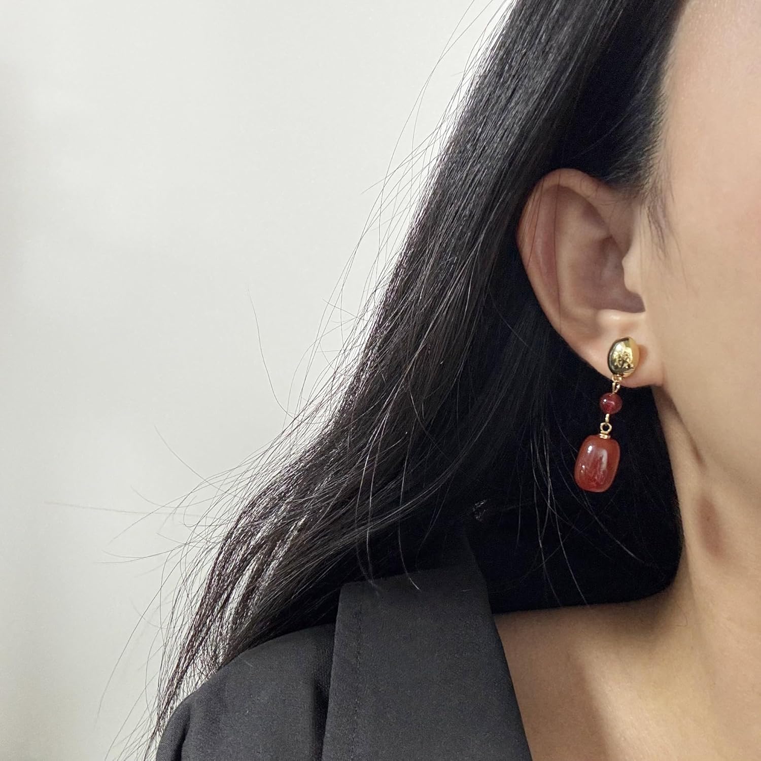 Handmade Natural Gemstone Red Agate Beads Dangling Drop Earrings for Women - Image 2