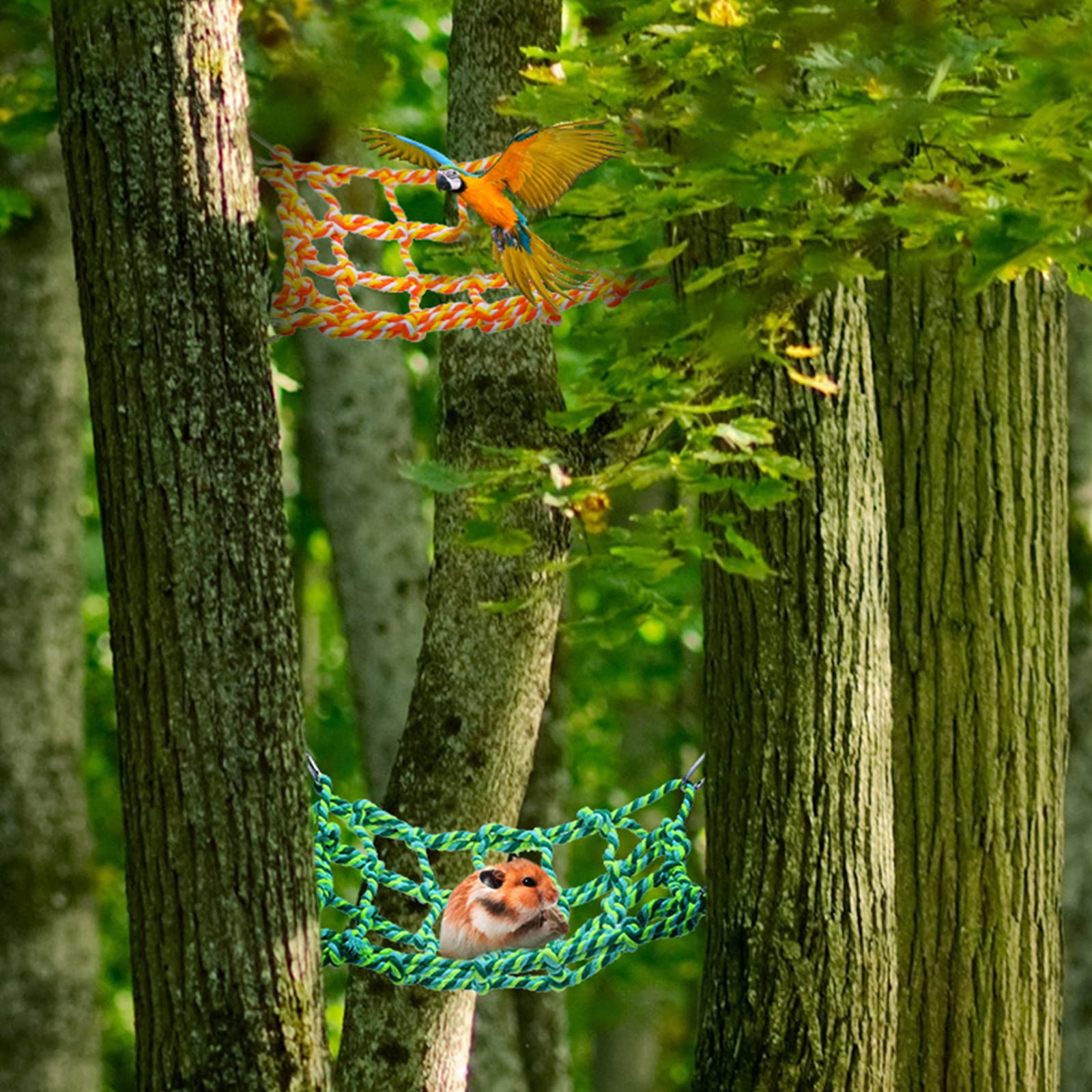 2Pcs Colorful Rat Cage Accessories With 8Pcs Slackline, Woven Clibing