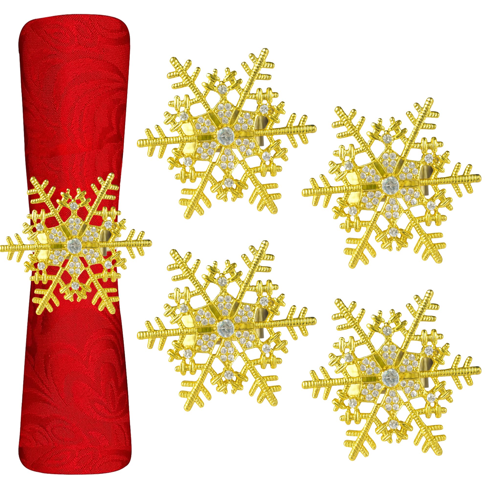 Trimming Shop Gold Snowflake Diamante Napkin Rings, Pack of 4 โ image 1