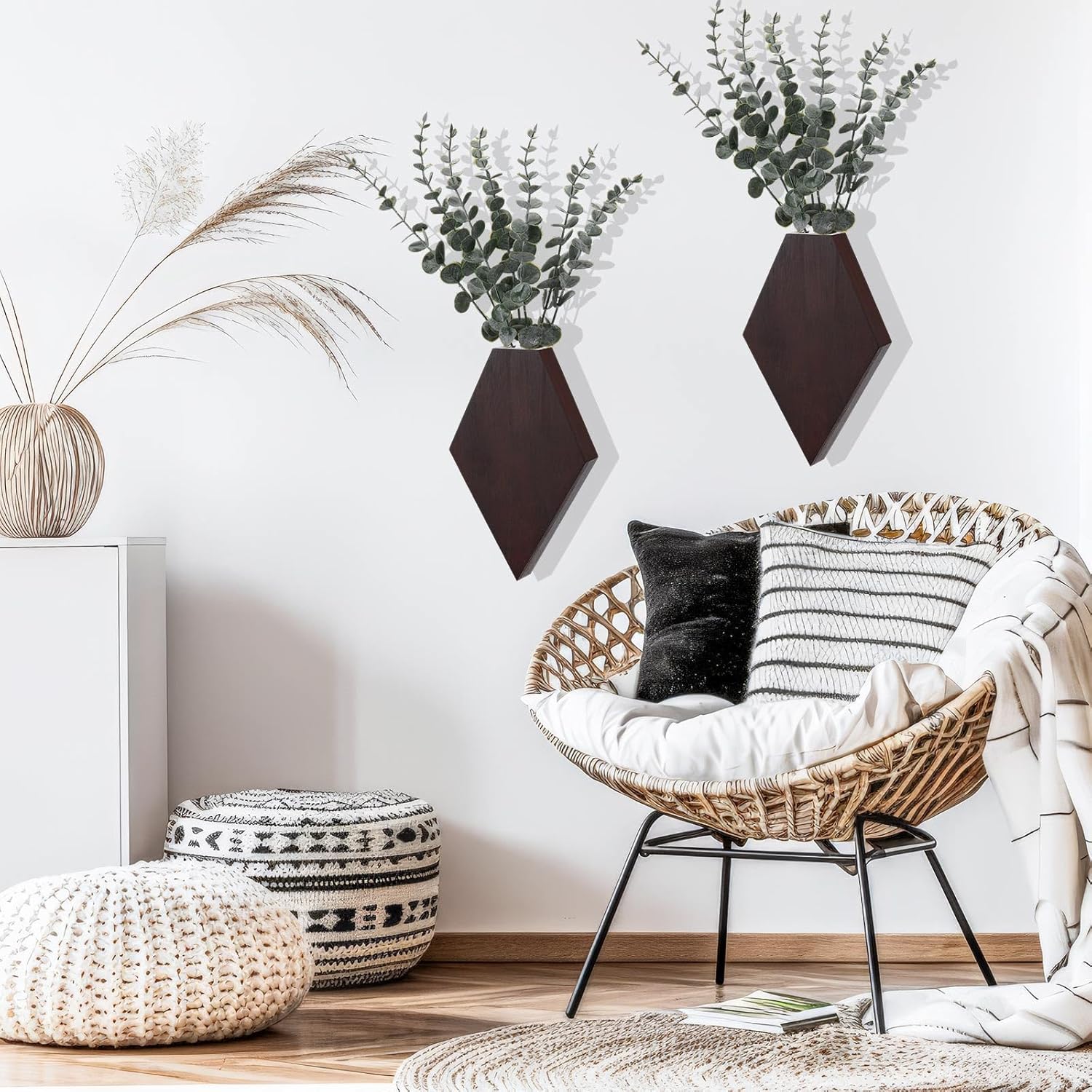 Chunful 2 Pcs Wooden Wall Planter Decor Hanging Faux Plants Greenery Flowers Holder Vase Boxes for Wall Bohemian Farmhouse Room Kitchen Office Indoor Decoration(Brown,9.8 x 6.6 x 1.2 Inches)