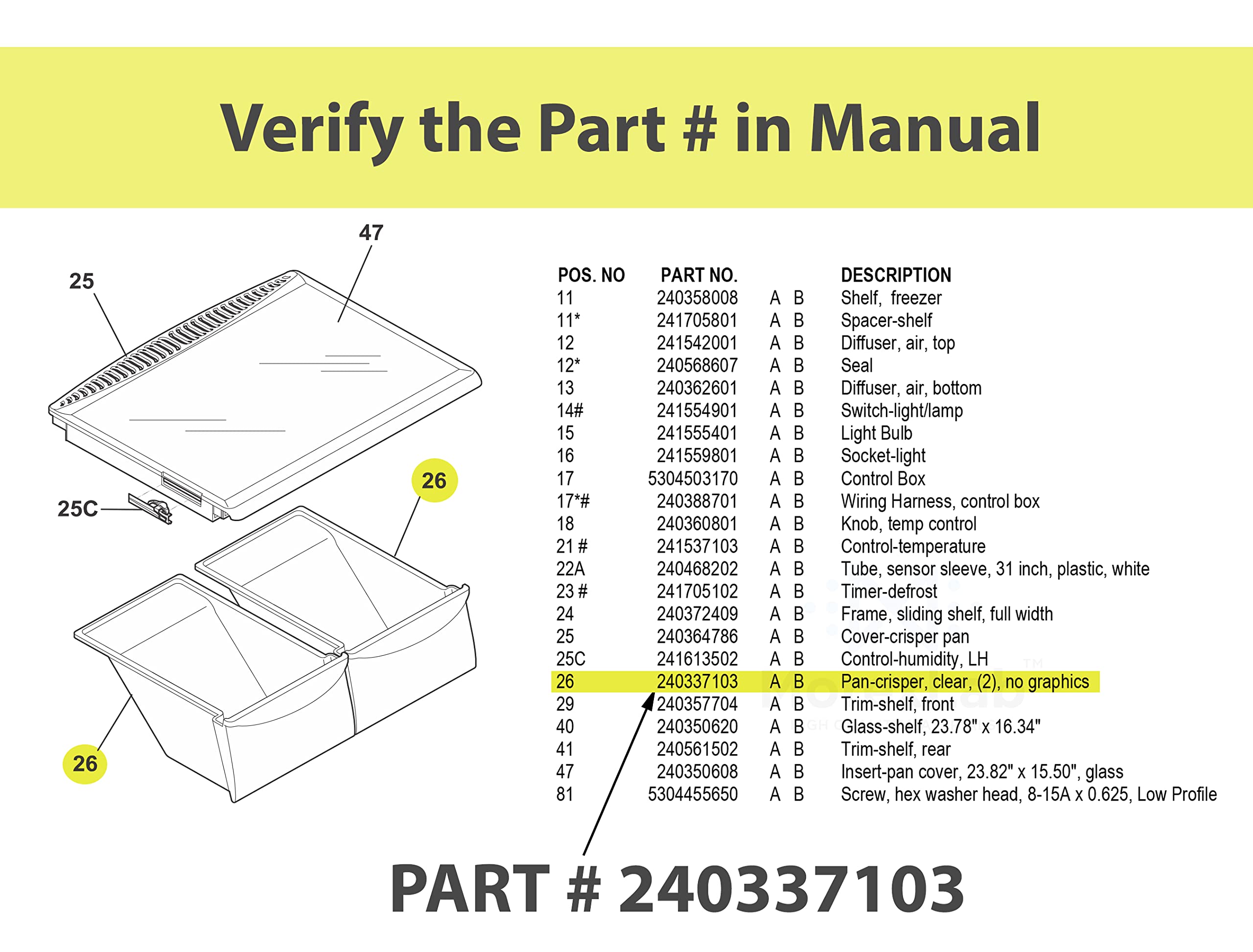 240337103 Fridge Crisper Drawer Compatible with Frigidaire 240337102, 240337105, 240337107, 240337108, 240337109, 891037 Refrigerator Drawers – Refrigerator Shelf Crisper Bin