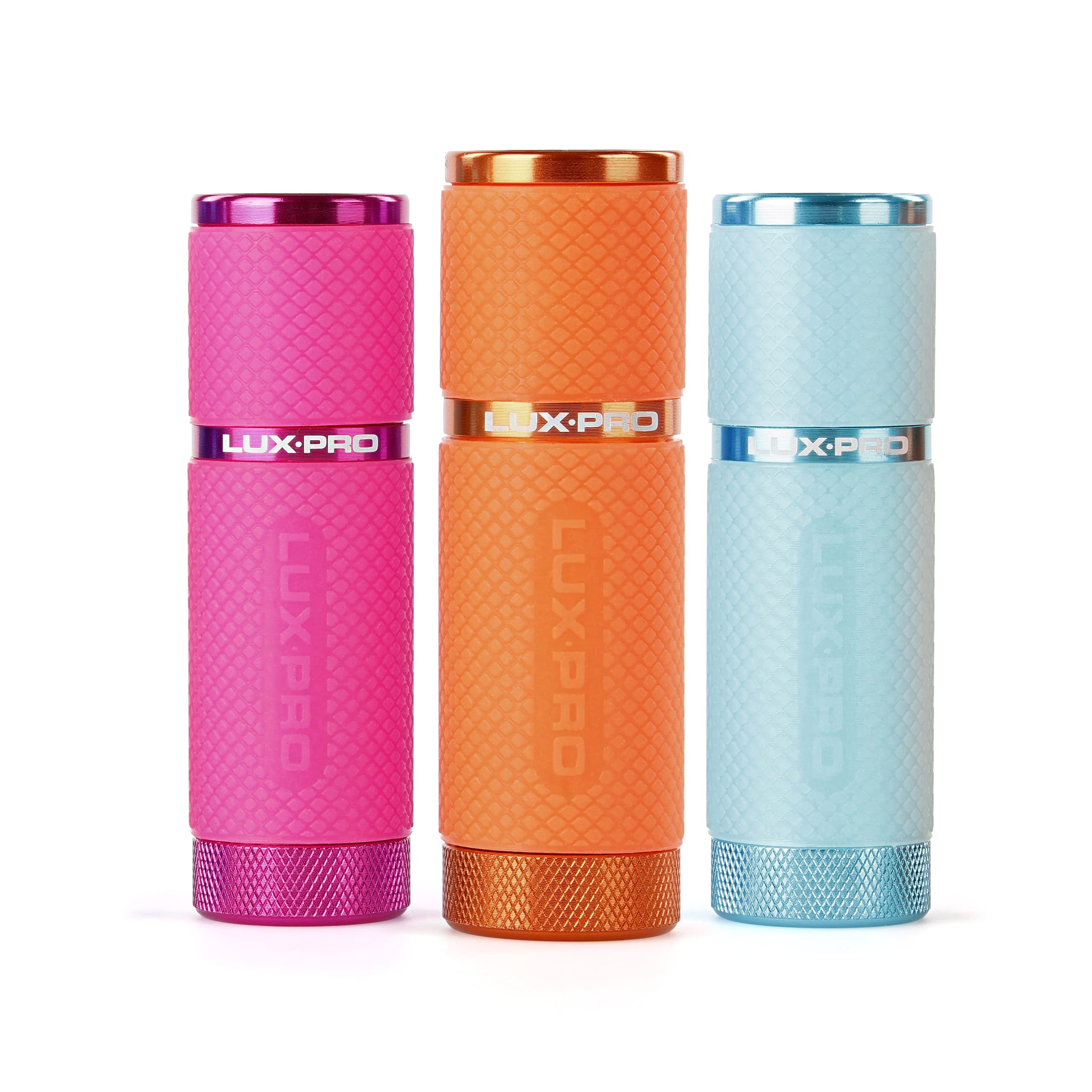 LUXPROBright 40 Lumen Gels LED Flashlight - Features Fun Colors and Glow-in-The-Dark Rubber Grip with a Matching Wrist Lanyard - Batteries Included - Pack of 3 - Pink, Orange, Teal