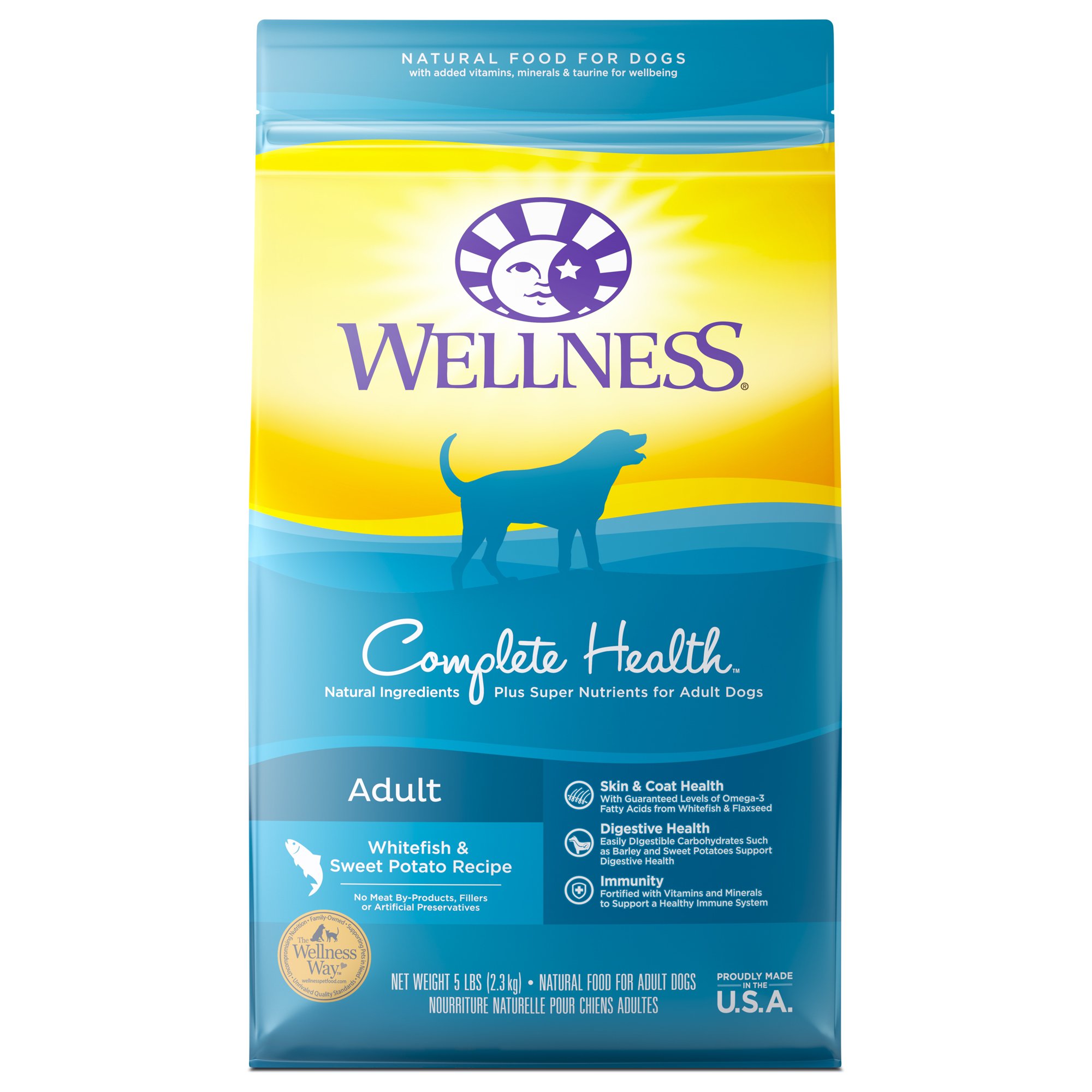 Wellness Natural Pet Food Complete Health Dry Dog Food, Whitefish and Sweet Potato, 5 Pound