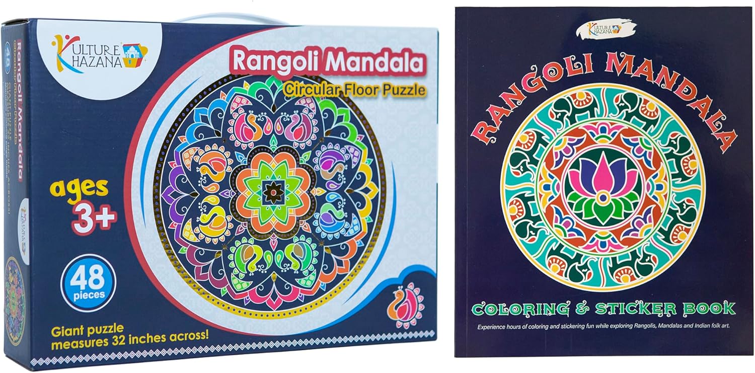 Rangoli Mandala Bundle Puzzle & Coloring + Sticker Book