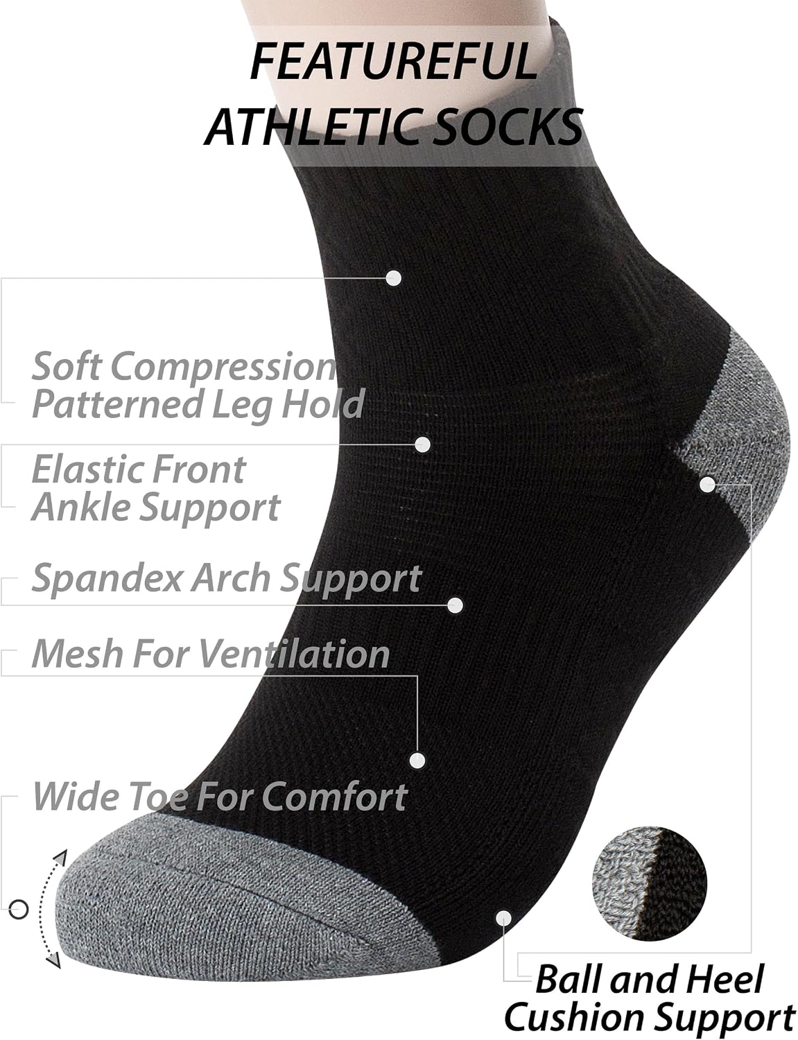 Pro Mountain Wide Toe Box For Health Cotton Compression Ankle Socks Athletic Hiking Mesh Quarter Length No Logo