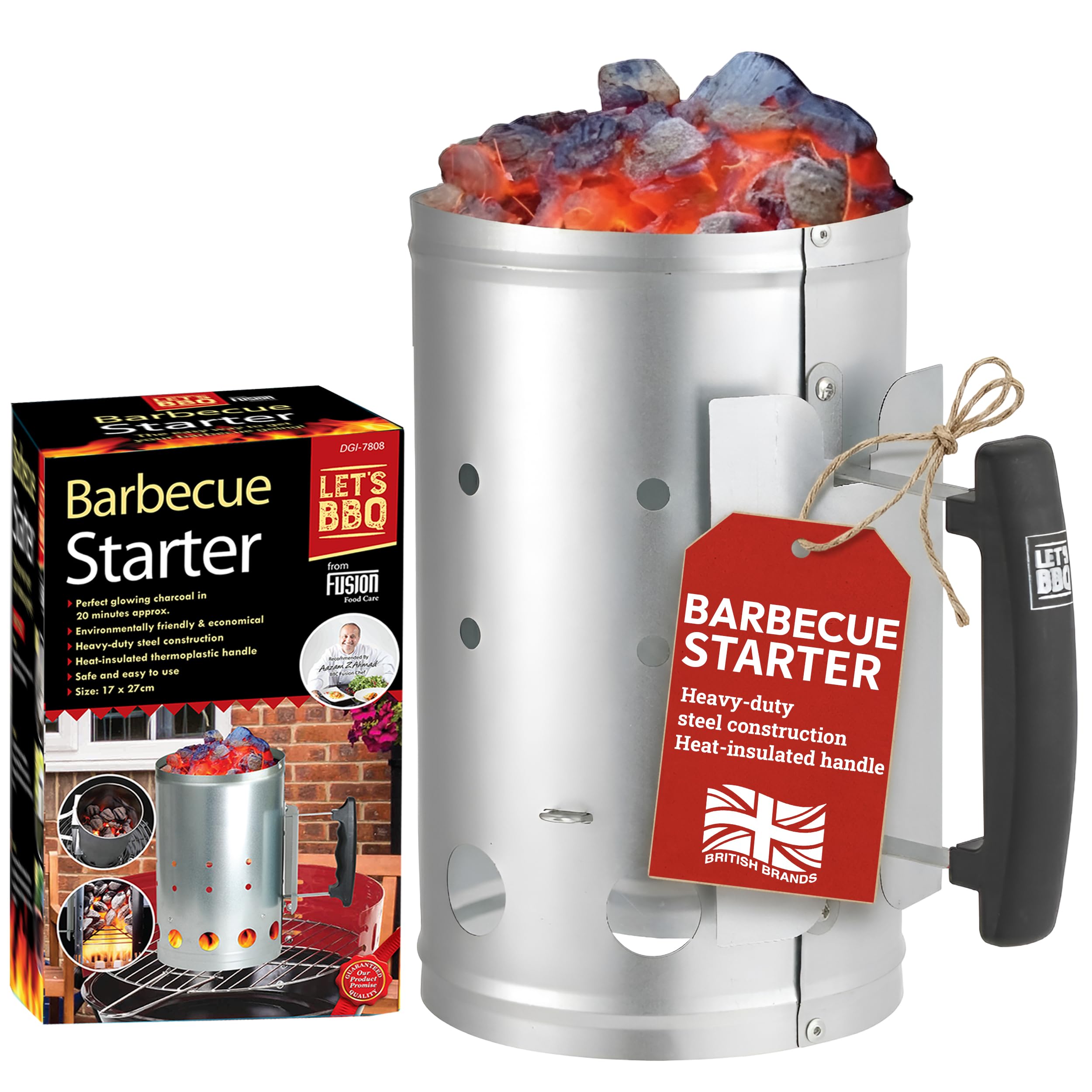 Fusion Food BBQ Chimney Starter Charcoal Barbecue Fire Starter With Heat Insulated Safety Handle Charcoal Briquettes Firelighter Quick Start Barbecue Lighter Safe & Easy to Use
