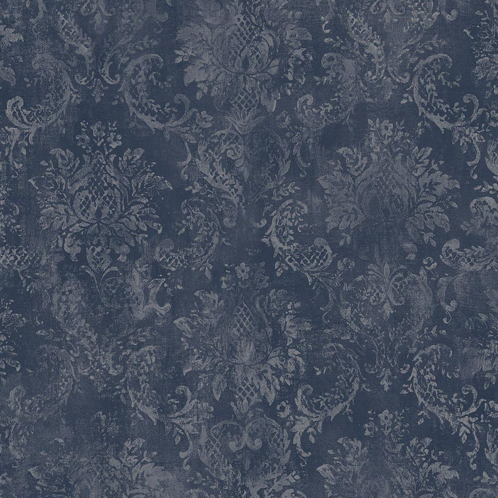 Norwall SD36102 Canvas Damask Prepasted Wallpaper, Navy, Grey, 56 Sq Ft