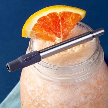 ZOKU Reusable Metal Straw with Case for Travel, Charcoal - Collapsible Stainless Steel Drinking Straw with Silicone Tip and Cleaner Brush, Ideal for Key Chains, Pockets, Purses