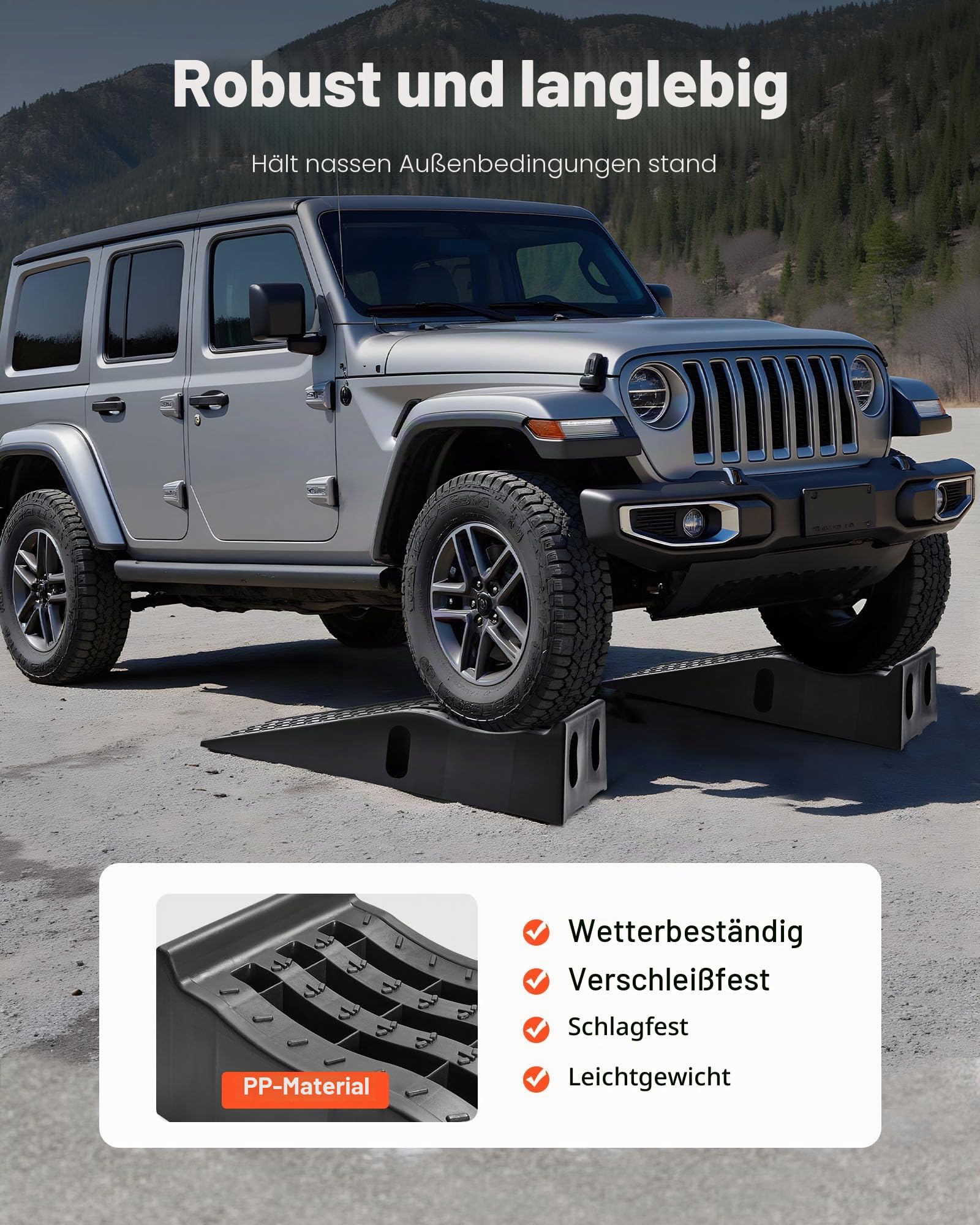 VEVOR Autorampen Auffahrrampen 2 STK. 155 mm Hubhöhe, tragbare Auto-Servicerampen für Wartung in der Garage & Ölwechsel & Reparatur von LKW, 1474 kg (pro Rampe) belastbar Auffahrhilfe Schwarz