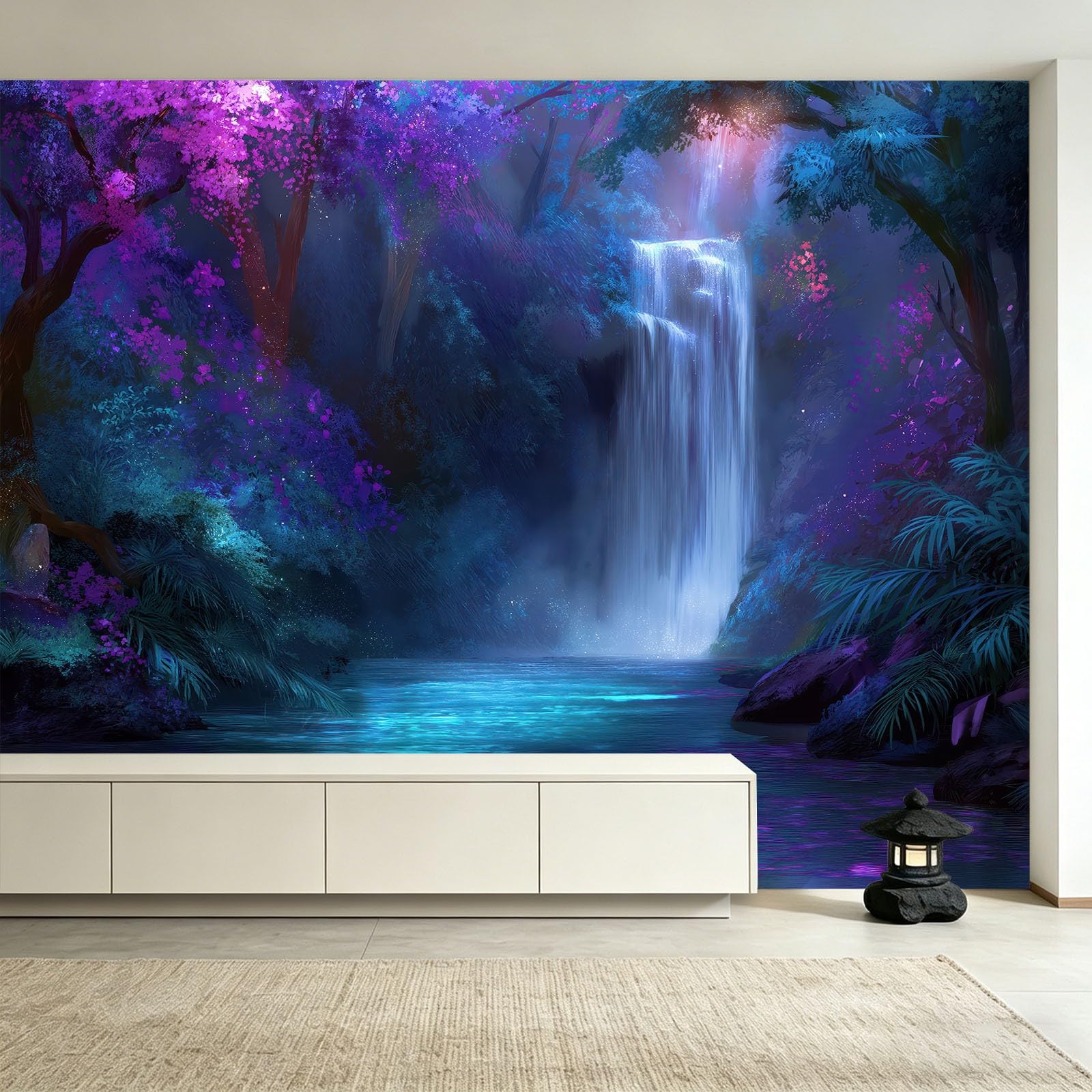 Fototapeta z włókniny 3D, las fantasy, 350 x 256 cm, tapeta z bajki, wodospad, jezioro, duża tapeta ścienna do salonu, pokoju dziecięcego, dla dziewcząt i chłopców, dekoracja ścienna