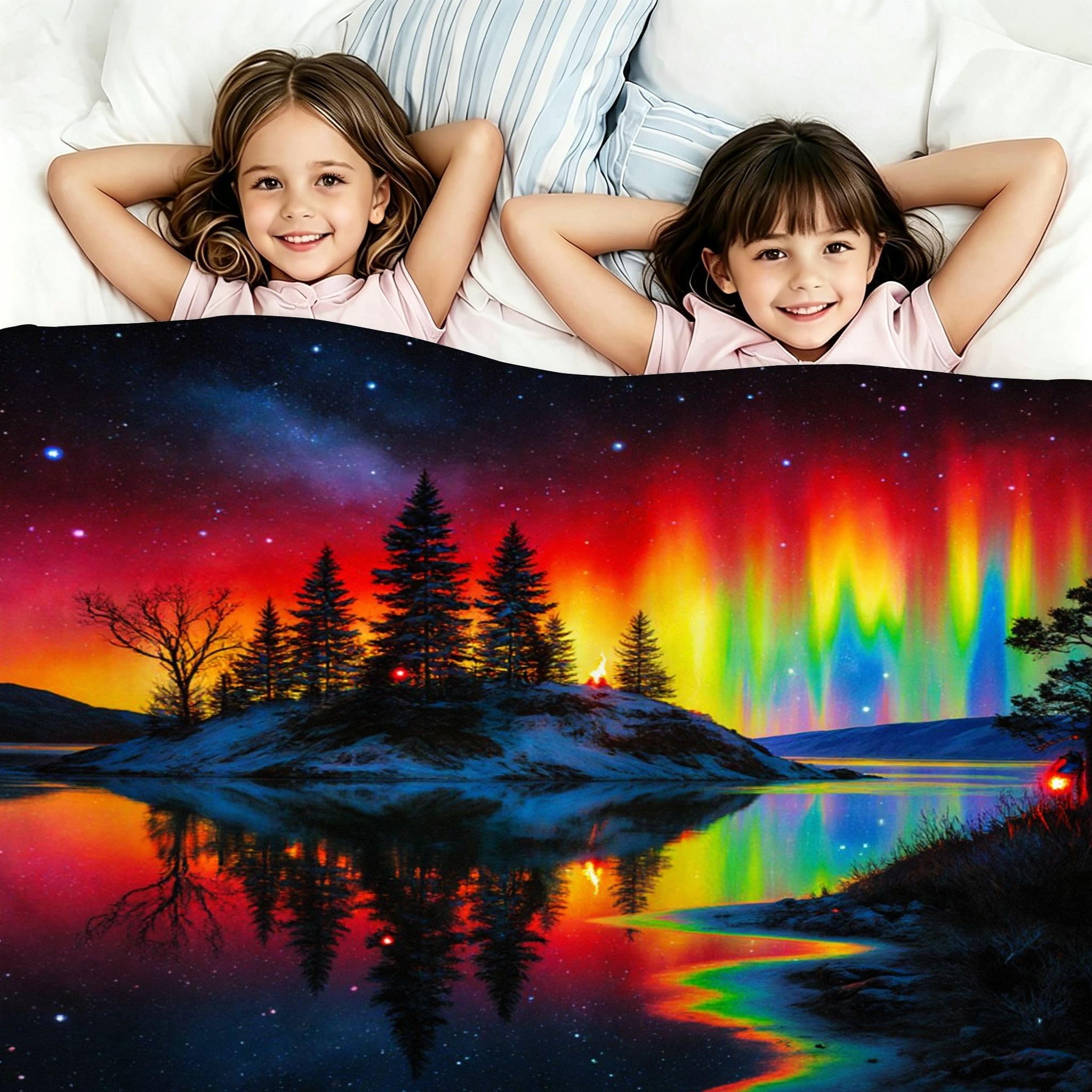 Manta Franela Sherpa 3D Aurora Colorida 240x260 para Cama 180-A224