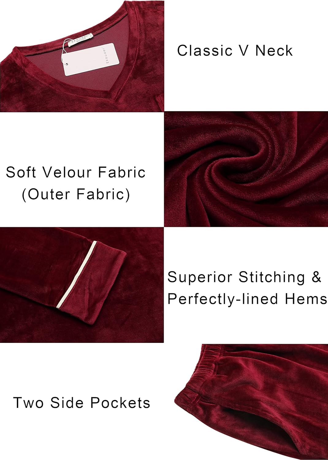 Ekouaer Couples Matching Pajamas Sets Velvet PJs Set for Men and Women Velour Long Sleeve Sleepwear S-XXL - Image 4