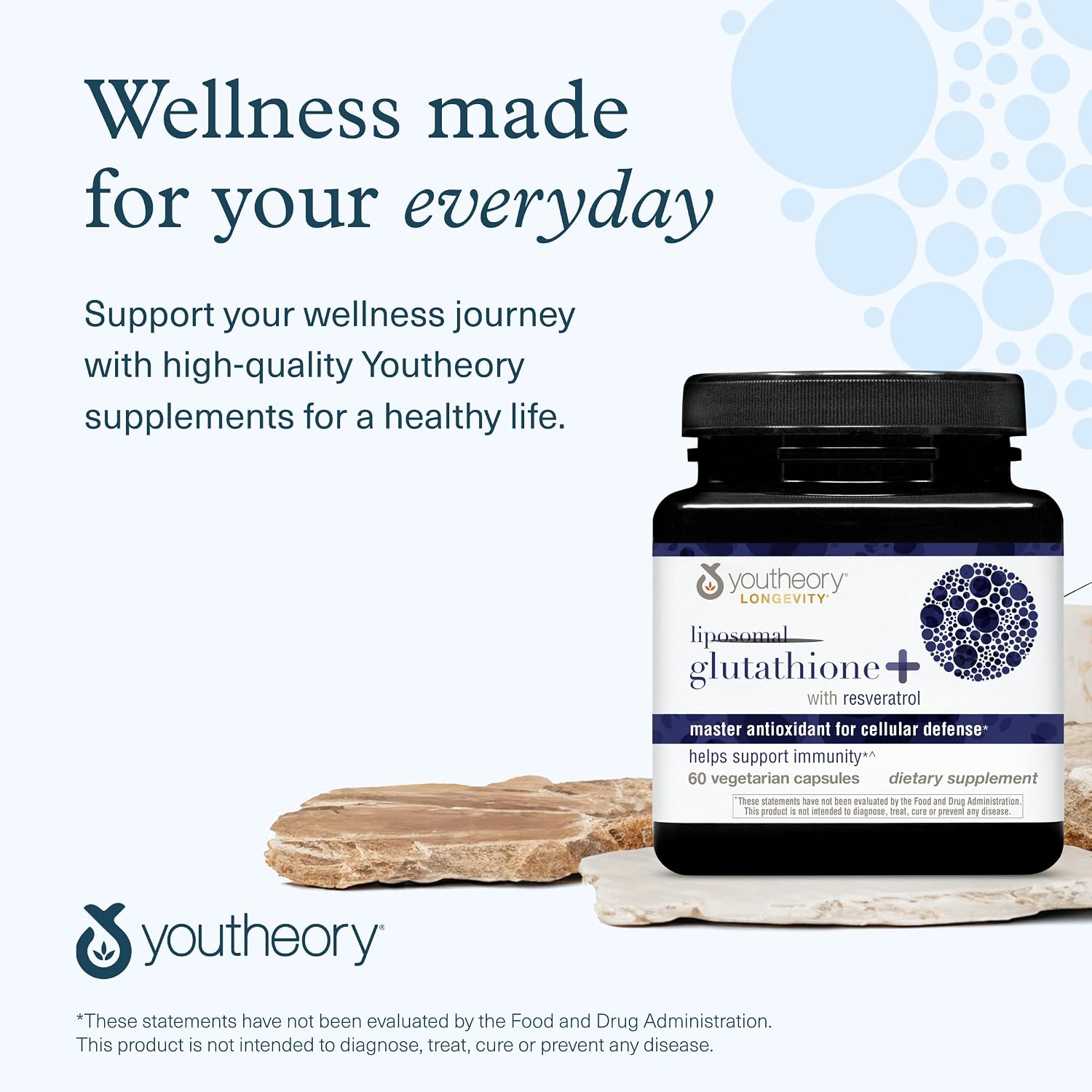 Youtheory Liposomal Glutathione with Resveritrol, Vegetarian, 60 Count, Promotes Healthy Aging from Within