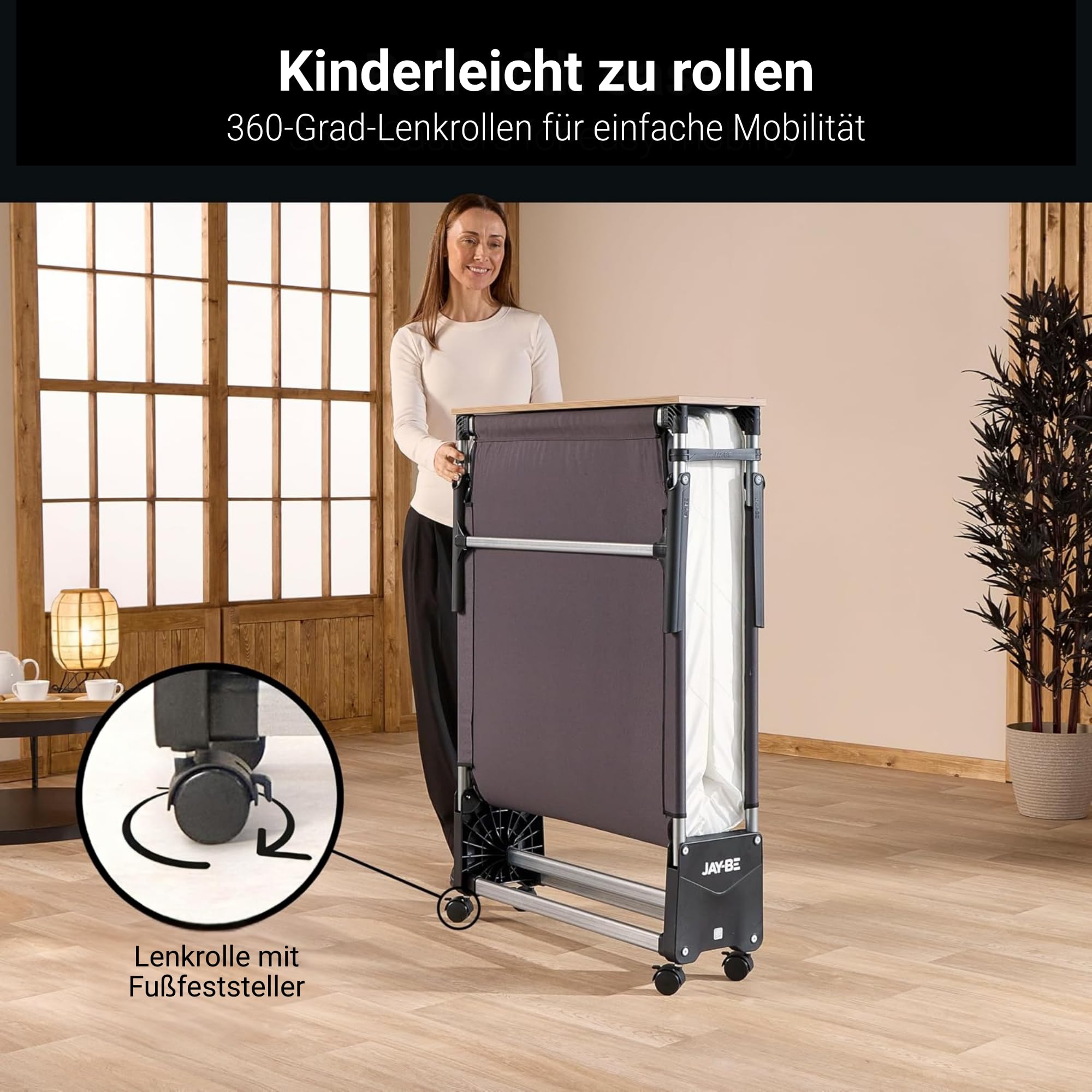 JAY-BE RM80 Einzel-Zustellbett auf Rollen mit Memory-Matratze