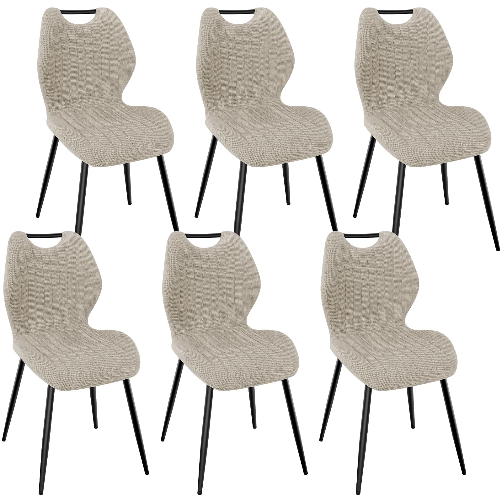 WAFTING Lot de 6 Chaises de Salle à Manger, Rembourrées, avec Dossier Haut, en Tissu et Pieds en Métal Laqué Noir, pour Salle à Manger, Chambre à Coucher et Réception, Kaki