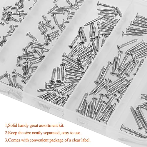 Miniatura 6 de Juego de 240 tornillos para madera Phillips con cabeza avellanada Phillips # 2, 38 pulgadas, 12 pulgadas, 58 pulgadas, 34 pulgadas, 240 piezas