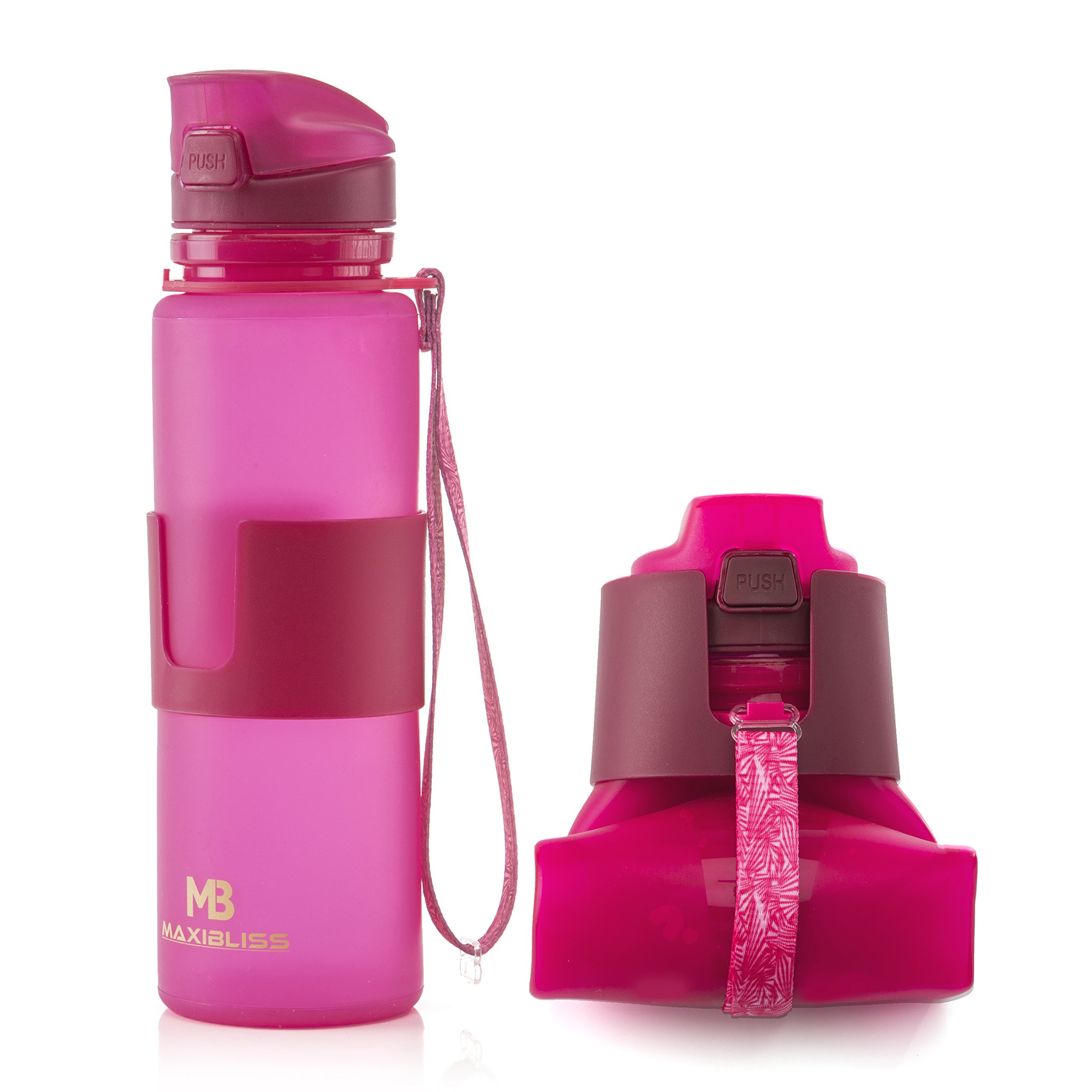Collapsible Water Bottle - 22 Ounce / 650 ML - Leak Proof Comfortable Suction Nozzle Cap BPA Free - Portable Roll Up Bottle