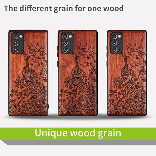 Miniatura 7 de Carveit Funda de madera para Galaxy Note20 madera real dura y TPU suave negro a prueba de golpes, funda protectora de madera compatible con Samsung