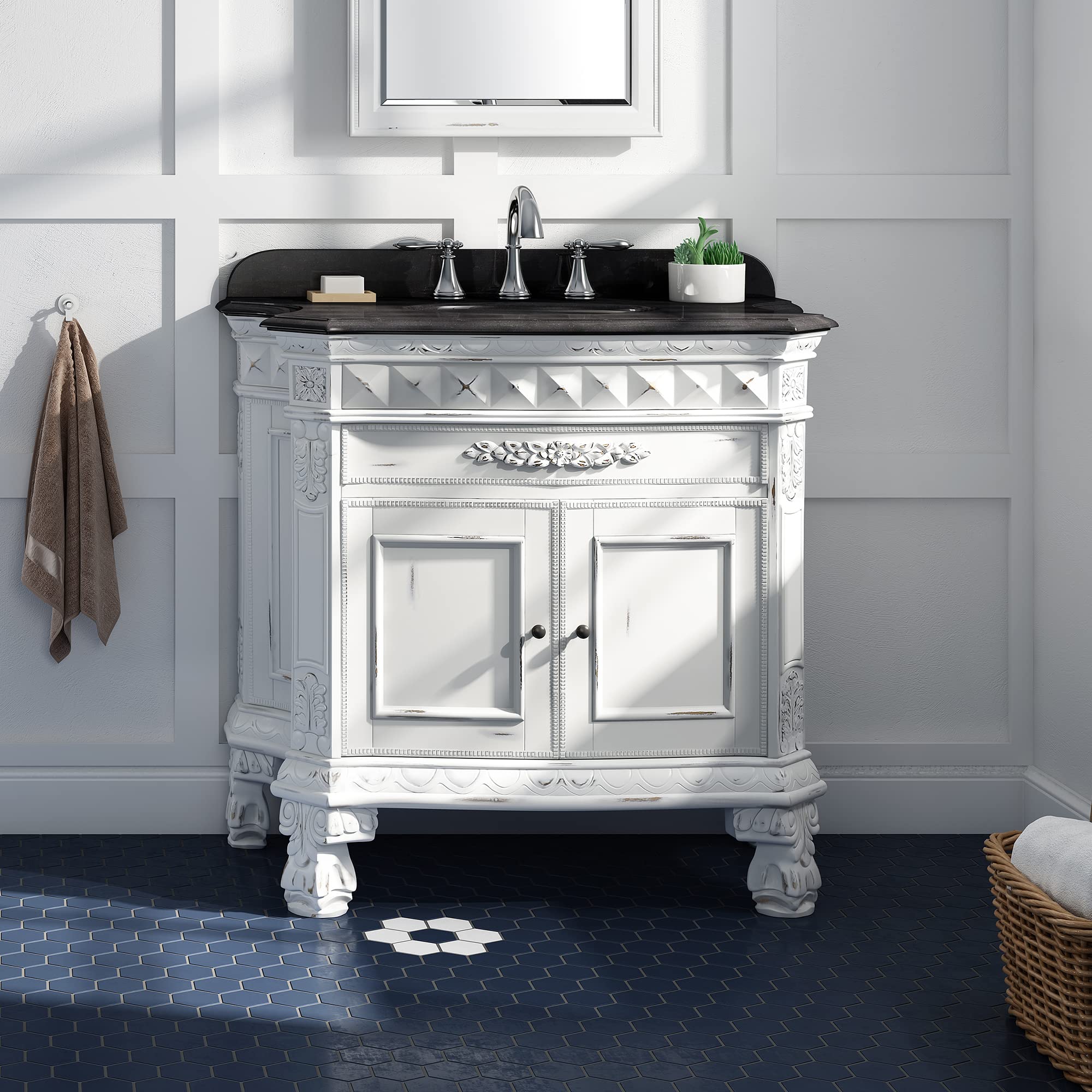 Ove Decors Single Sink Bathroom Vanity, in Antique ''Shabby Chic'' White