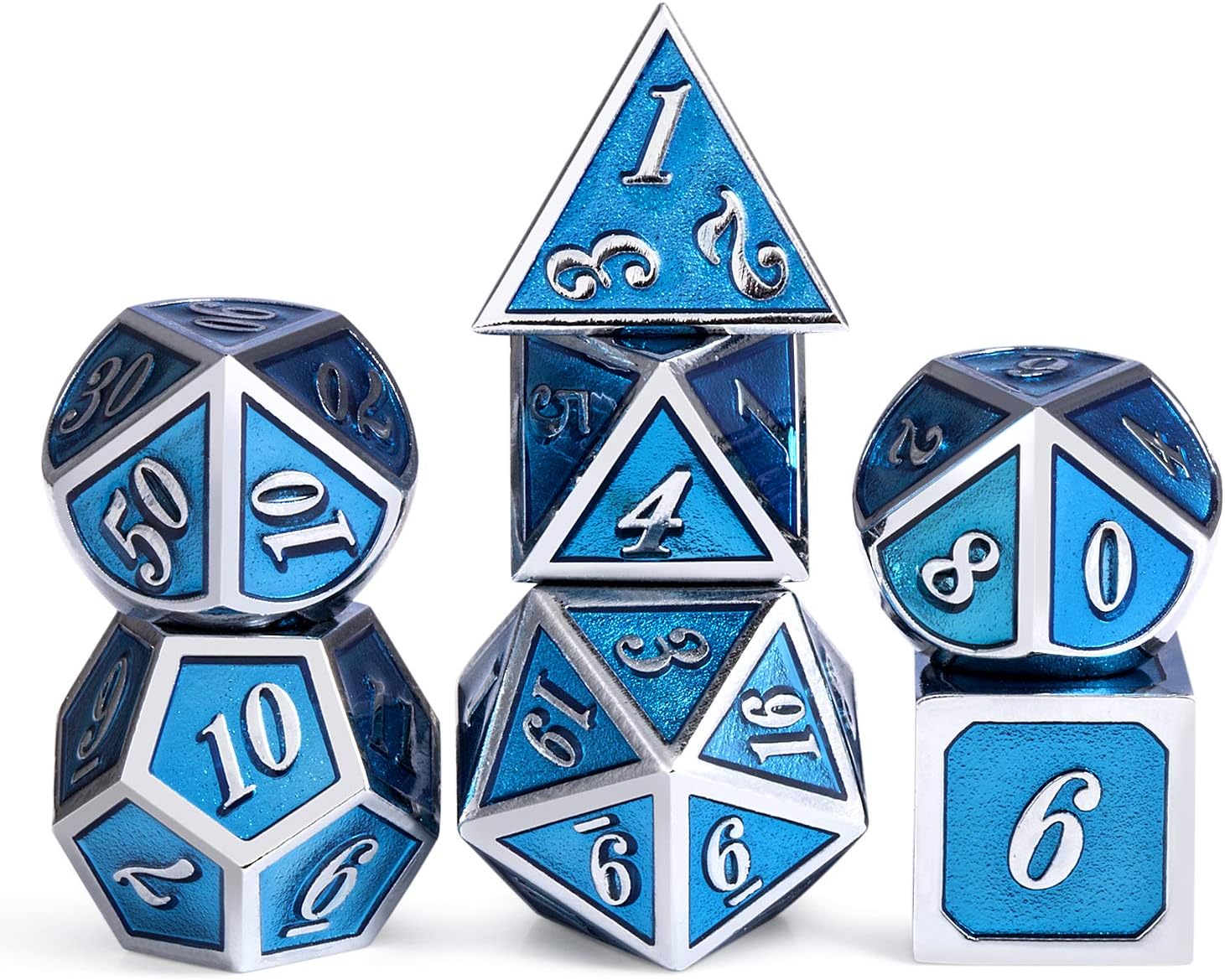DnDnD Silver Metal Dice Set,Tiffany Blue 7 Metallic DND Die with Gift Case for Dungeons and Dragons Role Playing Games