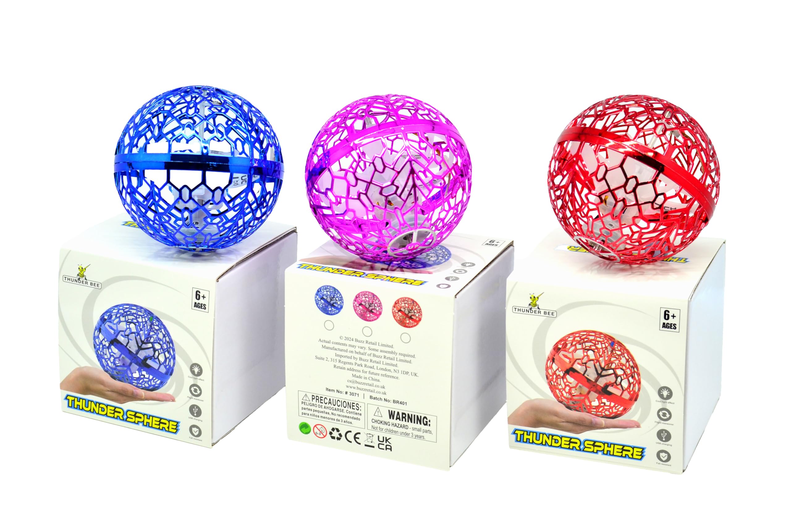 Buzz Toys Thunder Sphere LED Hover Ball with Hand-Controlled Flight, 360 Rotating Drone Toy, Rechargeable Flying Ball for Kids Ages 6+ - Image 2