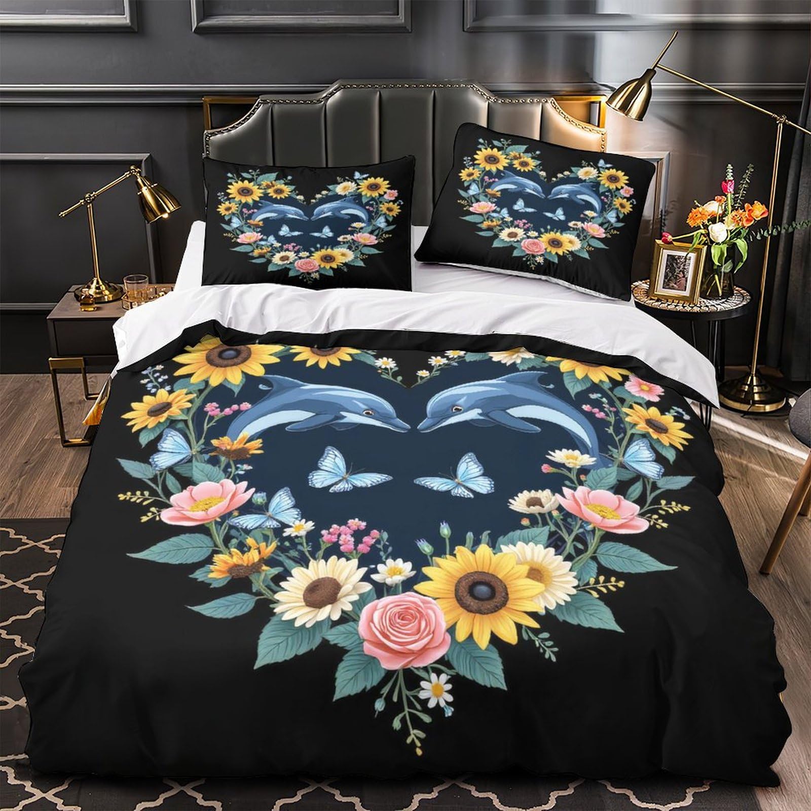 Parure de lit dauphin 140x200 cm avec fermeture éclair microfibre 3D