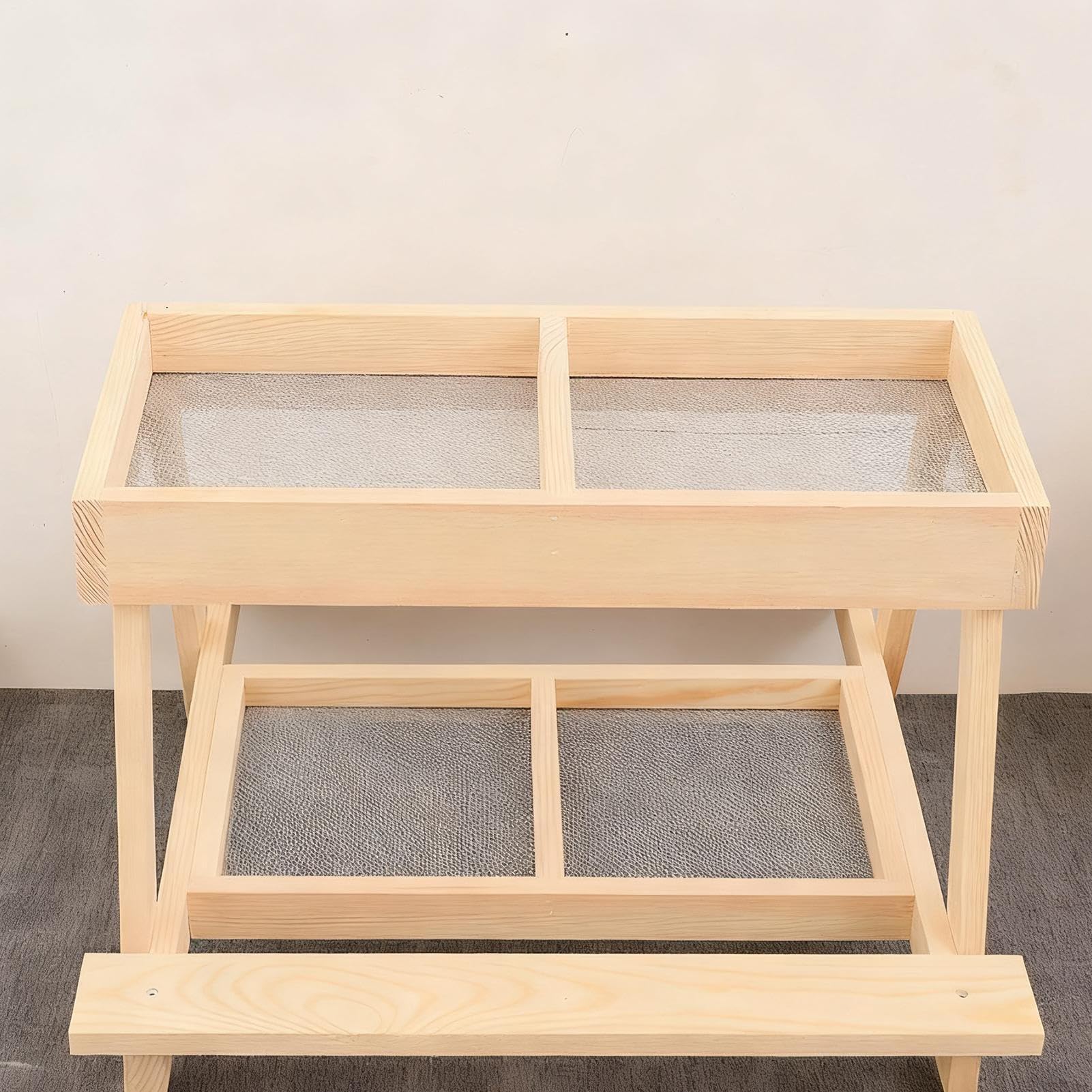 Tavolo da picnic per galline – Legno di pino 38 x 38 x 25 cm | Mangiatoia per galline artigianale senza sprechi, tavolo da picnic in legno carbonizzato con 4 scomparti | pollame, anatre, uccelli