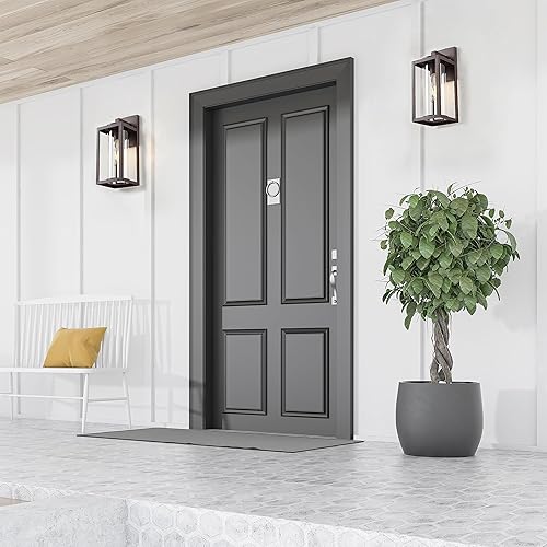 Miniatura 3 de Lámpara exterior de bronce para exteriores, resistente al agua, montaje en pared con base E26, luces de porche al aire libre con vidrio