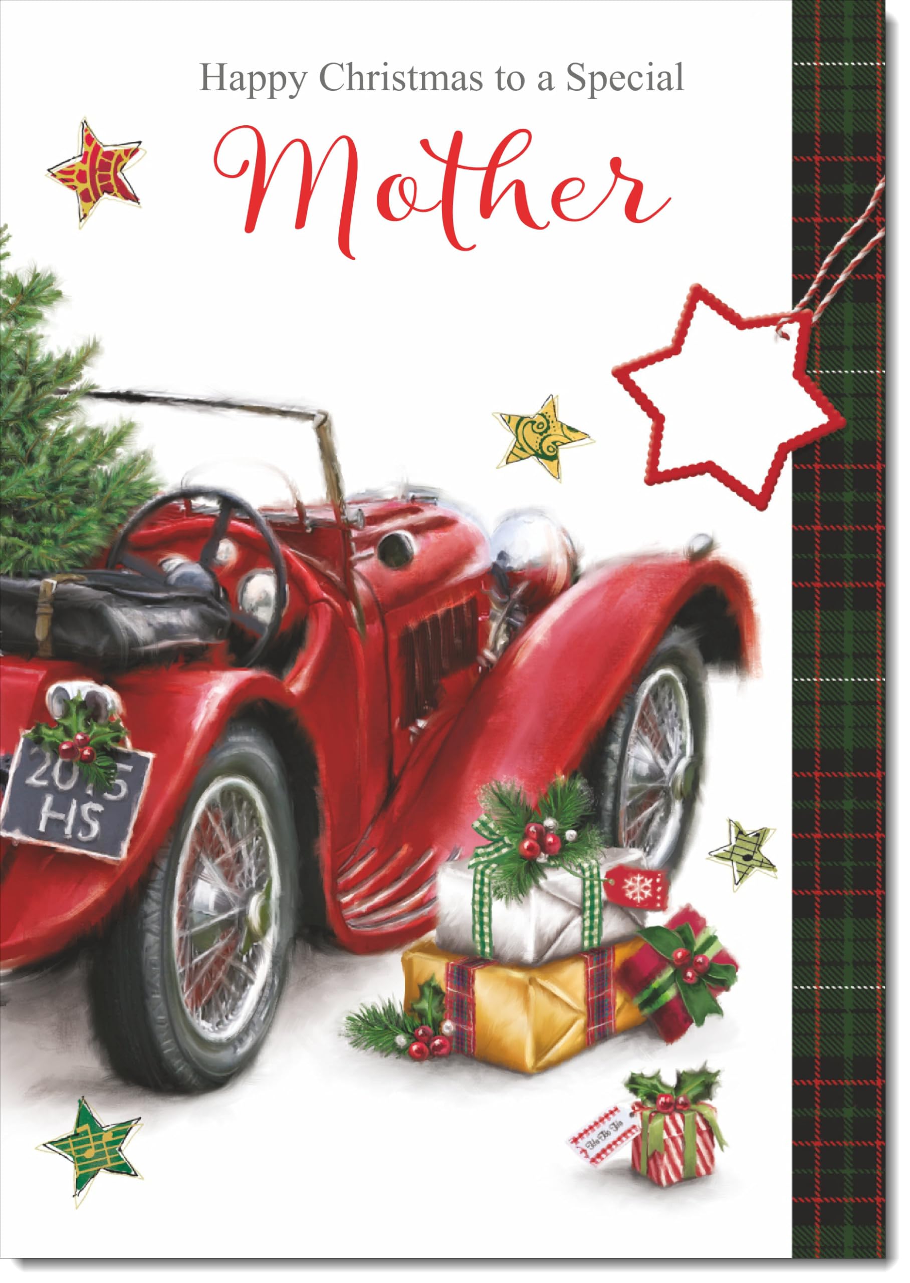 doodlecards Mother Christmas Card Red Vintage Car Large A4 Size Christmas Card for Mother with Plain Envelope
