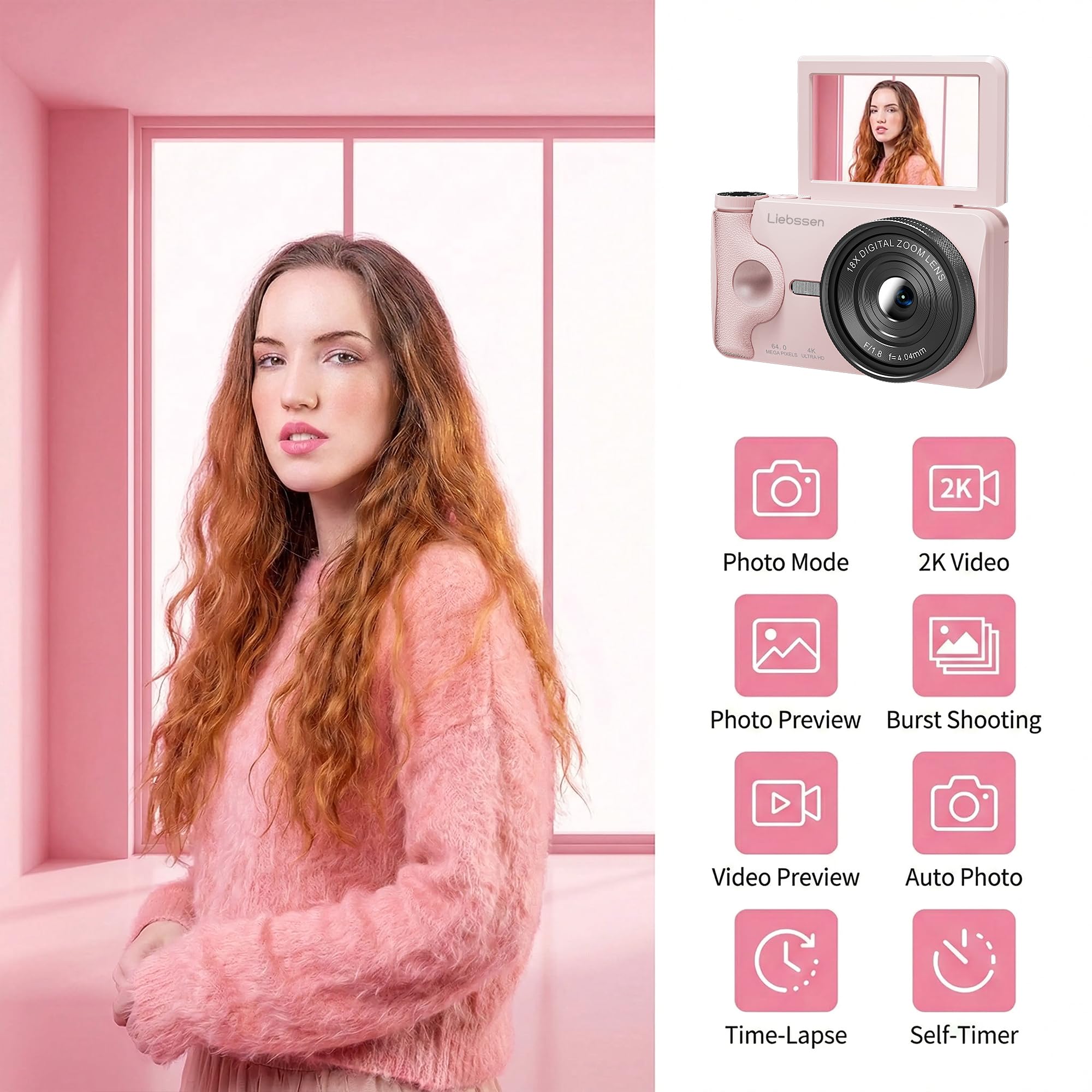 Cámara Digital 4K UHD, Pantalla 3" Abatible 180°, 64MP Autofocus, Time-Lapse, Slow Motion, Redes sociales, Webcam, 32GB Portátil para Fotografía y Vídeo, Regalo para Niños y Principiantes