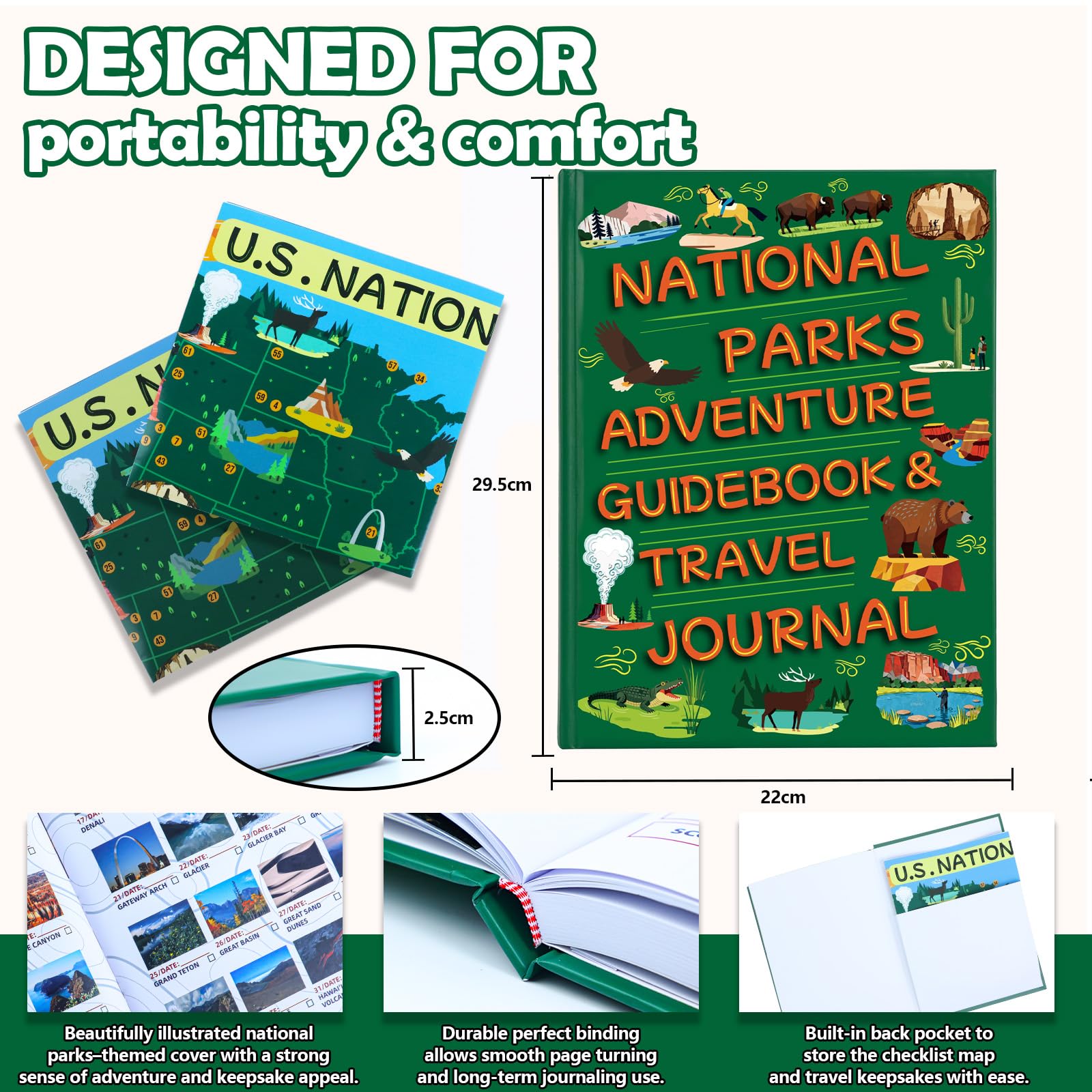 National Parks Bucket List Guía de aventuras y diario – mapa del parque nacional, planificador de viajes, libro de sellos de pasaporte y álbum de recortes para los amantes de los parques de Estados