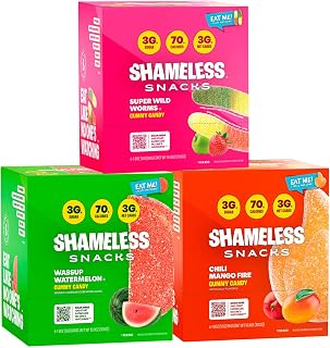 Shameless Snacks - Low Carb Keto Gummies Gluten Free Candy Bundle - Wild Worms, Watermelon, Chili Mango