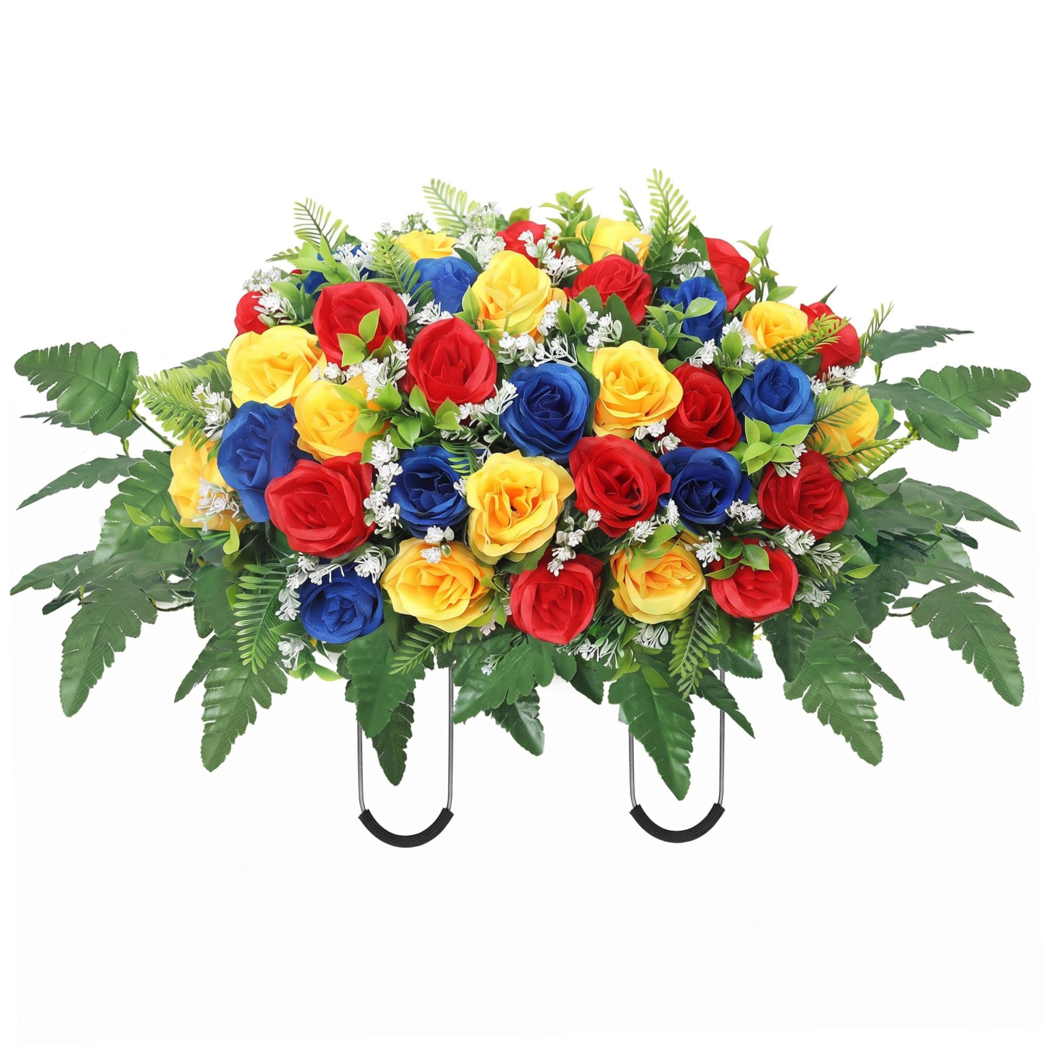 Neptuiby Headstone Flower Saddle RealisiticMemorial Day Flowers for Cemetery Outdoor Headstone Flowers (25.59x13.78 Inch).