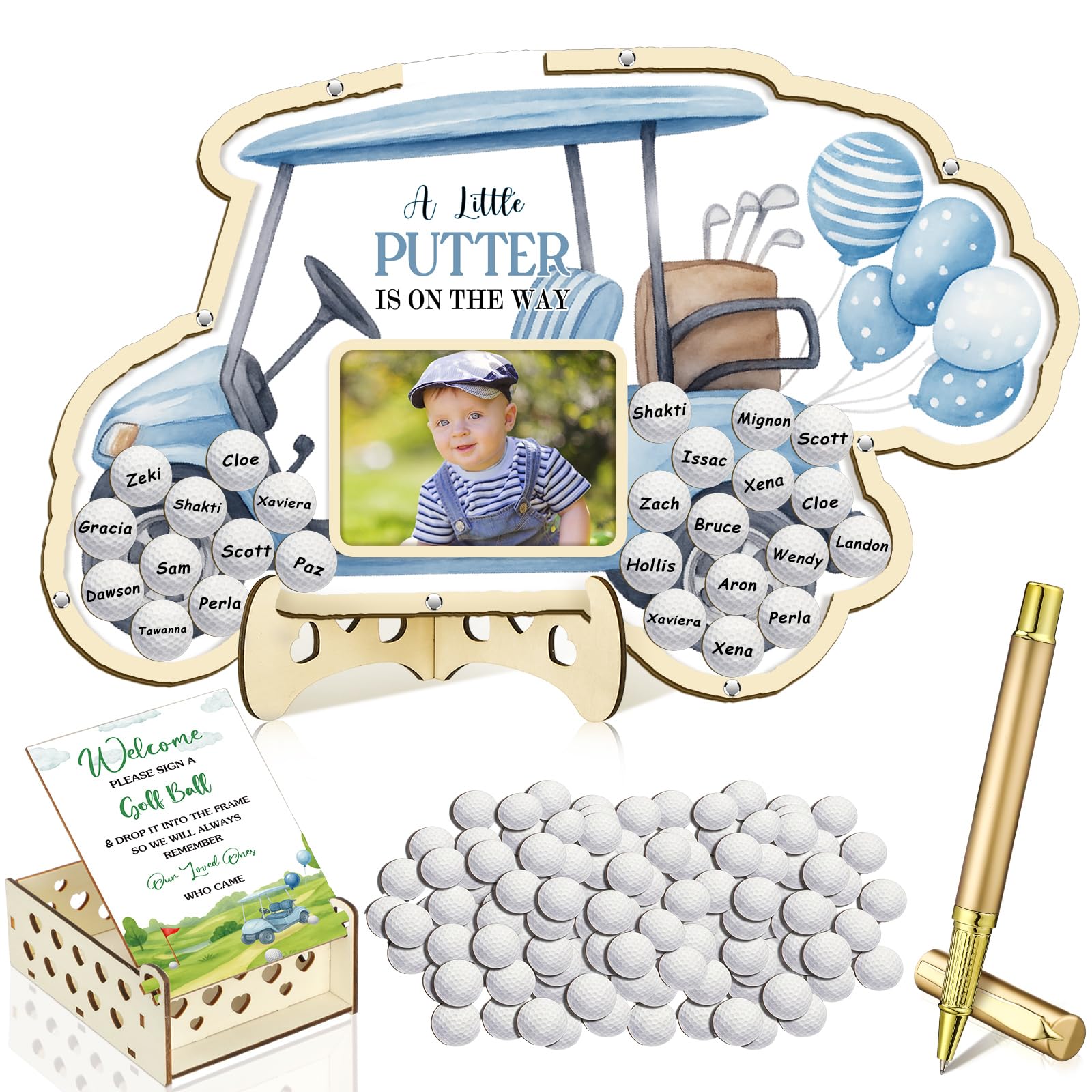 Wenqik 63 Pcs Golf Baby Shower Guest Book,Blue and Green