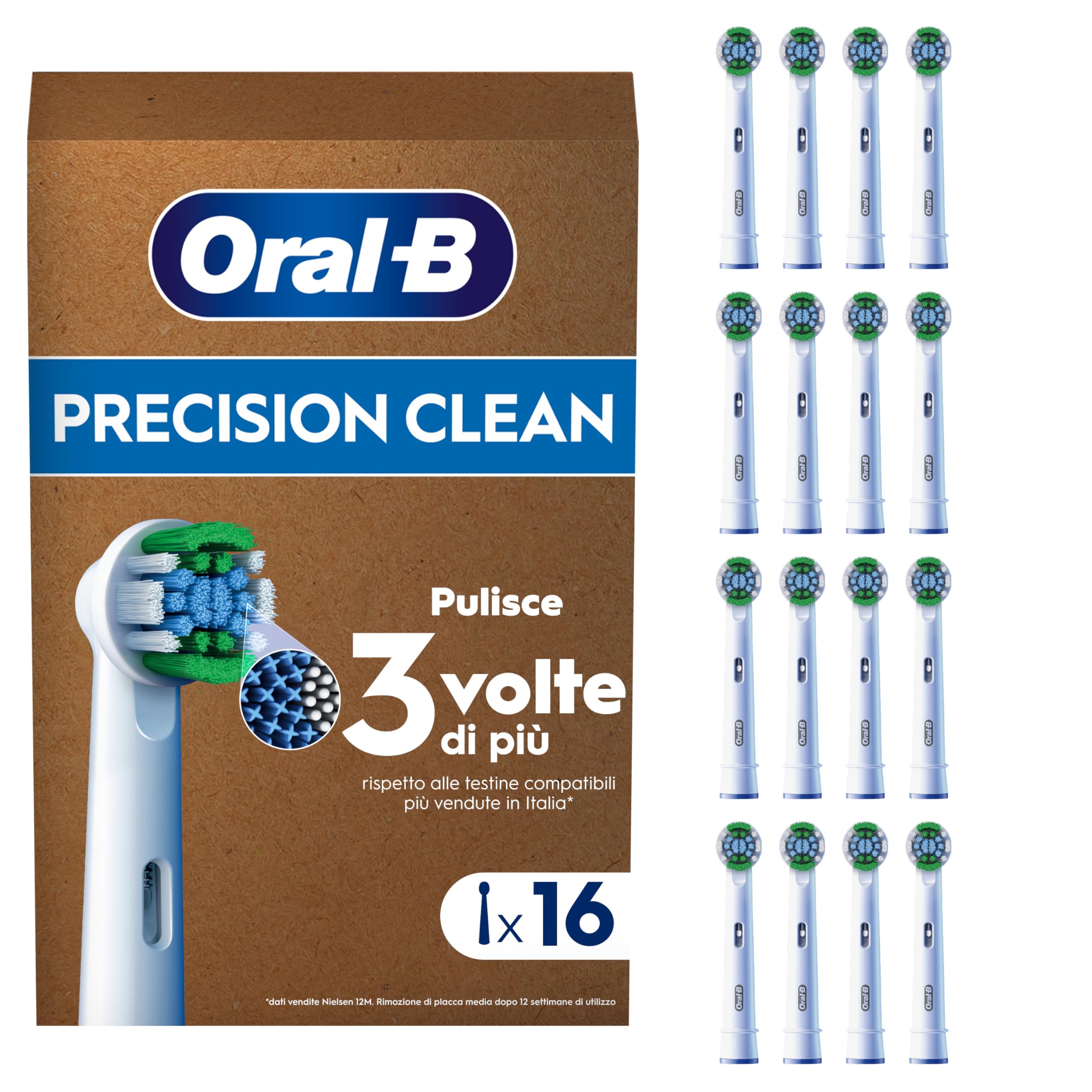 Oral-B Testine Di Ricambio per Spazzolino Elettrico, 16 Testine Oral B Pro Precision Clean Bianche Autentiche, Confezione Adatta Alla Buca Delle Lettere
