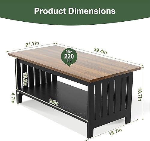 Miniatura 2 de YOSHOOT Mesa de centro de granja de 39.4 pulgadas, mesas de centro para sala de estar, mesa de centro pequeña con almacenamiento, mesa central para