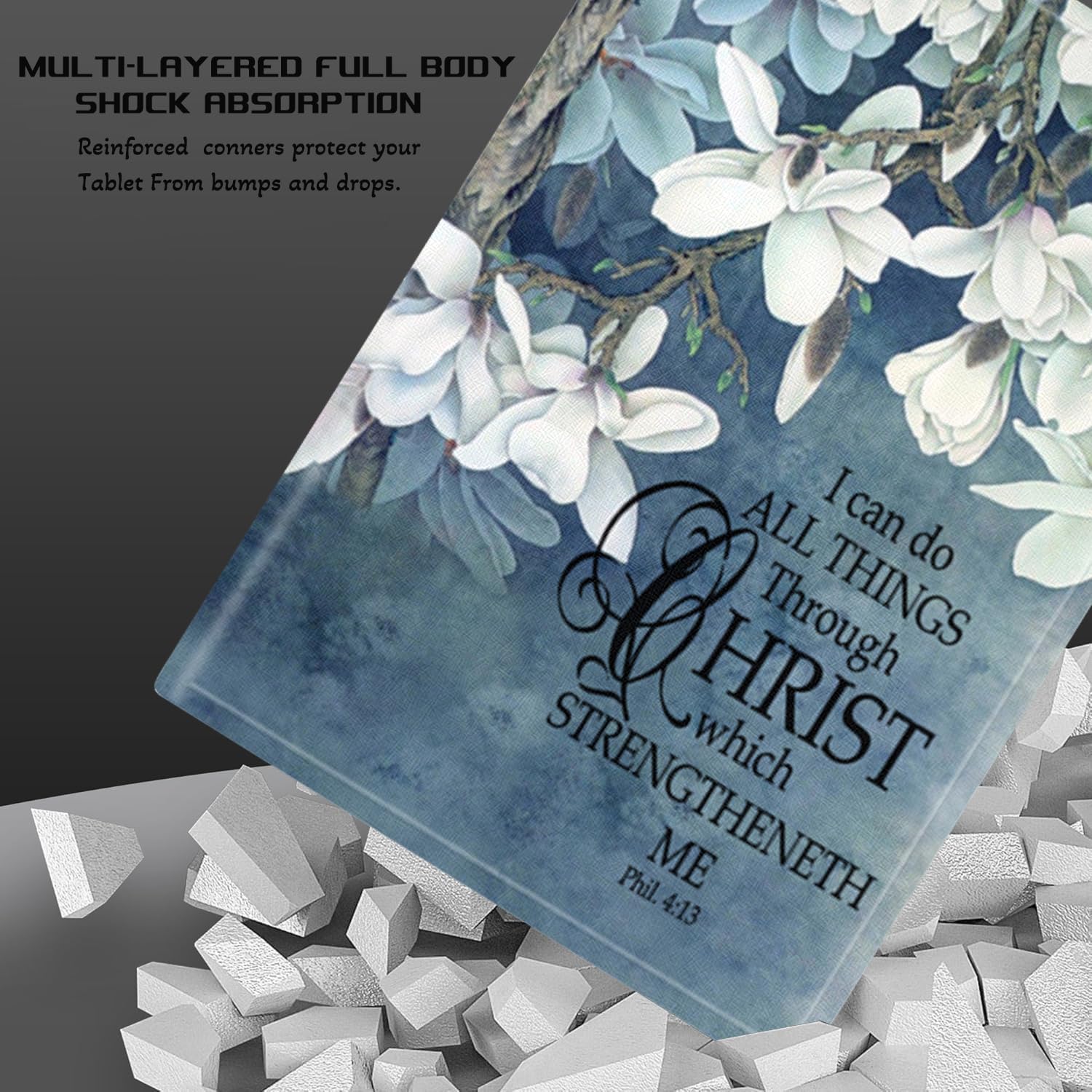 Compatible for Apple ipad Air 13 inch Case (M3 2025 /M2 2024)/12.9 inch Case (6th/5th/4th/3rd 2022/2021/2020/2018) with Pencil Holder Protective Tablet Cover,Bible Verse 4:13,White Flowers