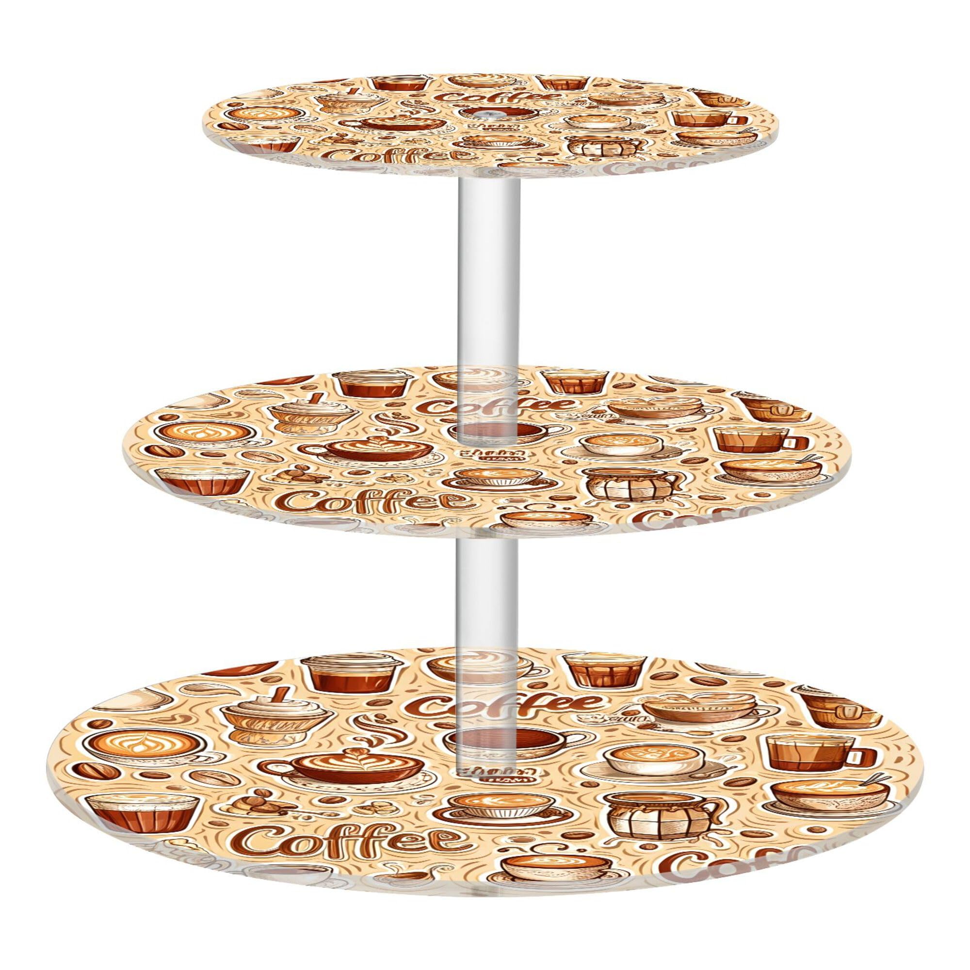 PYBUG Coffee Pattern 3 Tier Acrylic Cupcake Stands Tower,Dessert Table Display Set for Tea Party,Wedding,Birthday, Baby Shower