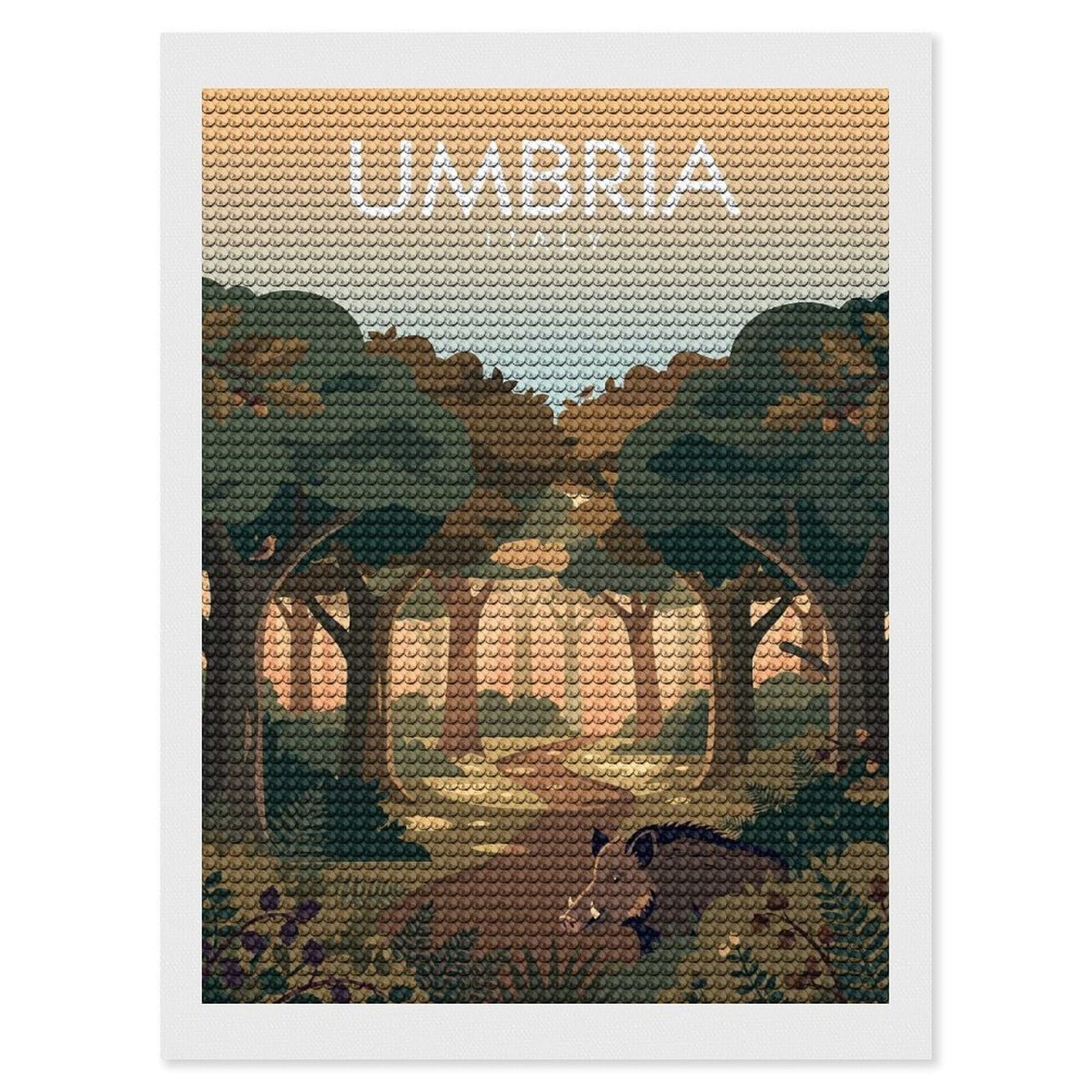 Junmoney Umbria Italy Forest Diamond Painting Canvas Set 12"x16", with Tool Kit, Easy to Enjoy, Home Wall Decor, Thoughtful Handmade Gift