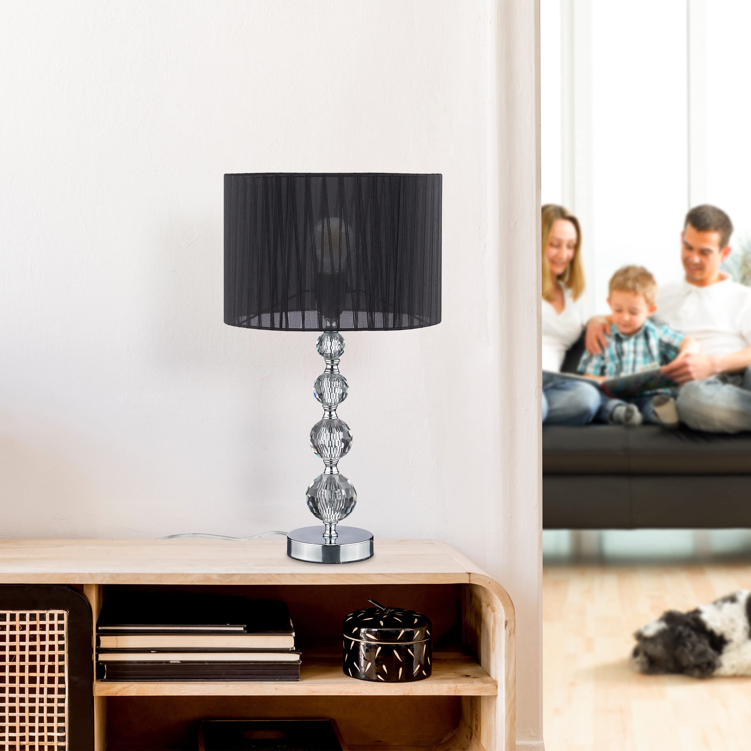 Relaxdays Lampada da Tavolo, Abat-Jour dal Design in Cristallo, H x D: 54 x 29,5 cm, Attacco E27, con Paralume, Nero