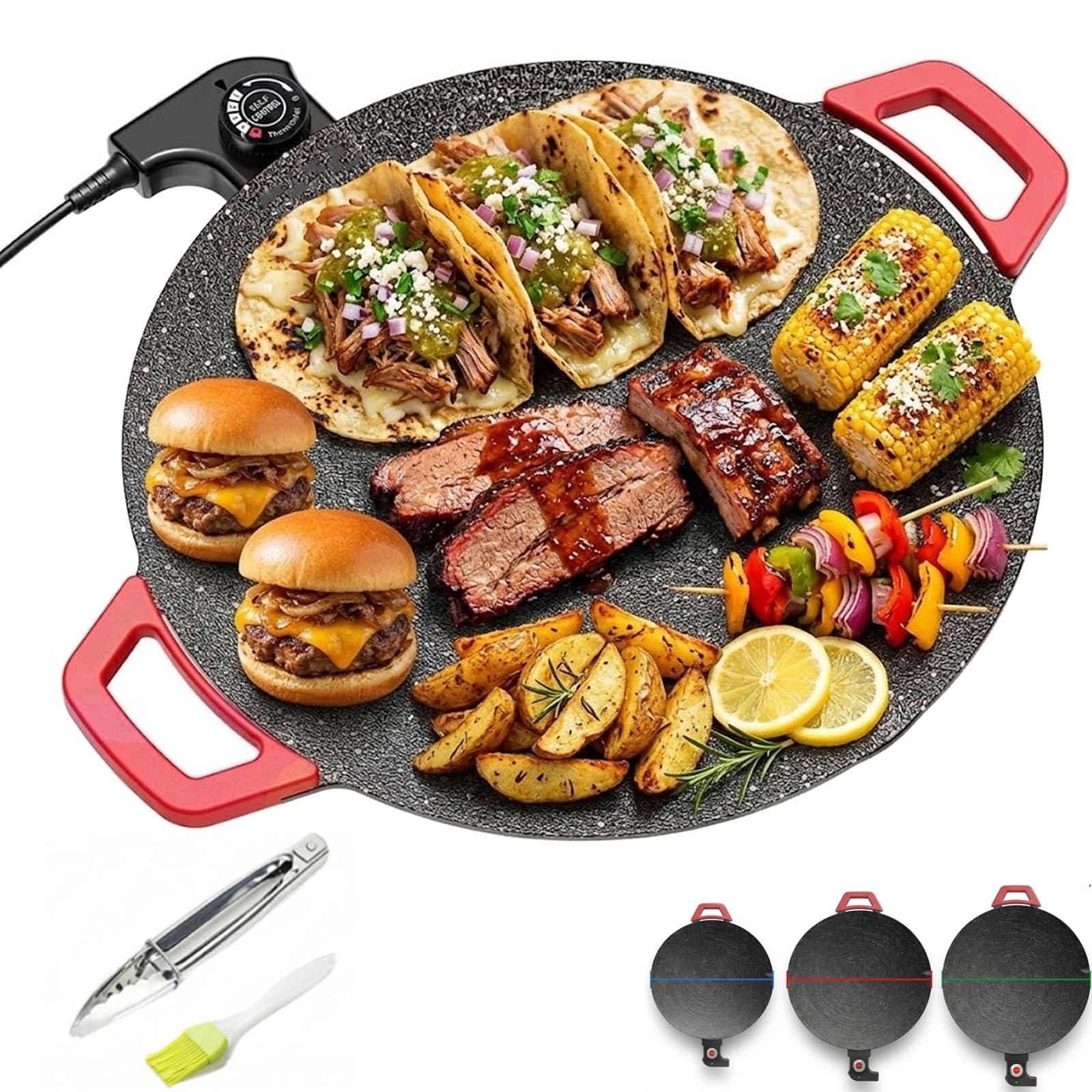 Non-Stick Electric Indoor Grill Pan, Comales Para Tortillas Electricos, Comal Electrico Para Tortillas, 1500w Portable Electric Korean BBQ Grill, For Steaks, Pancakes (36cm/14.2in)