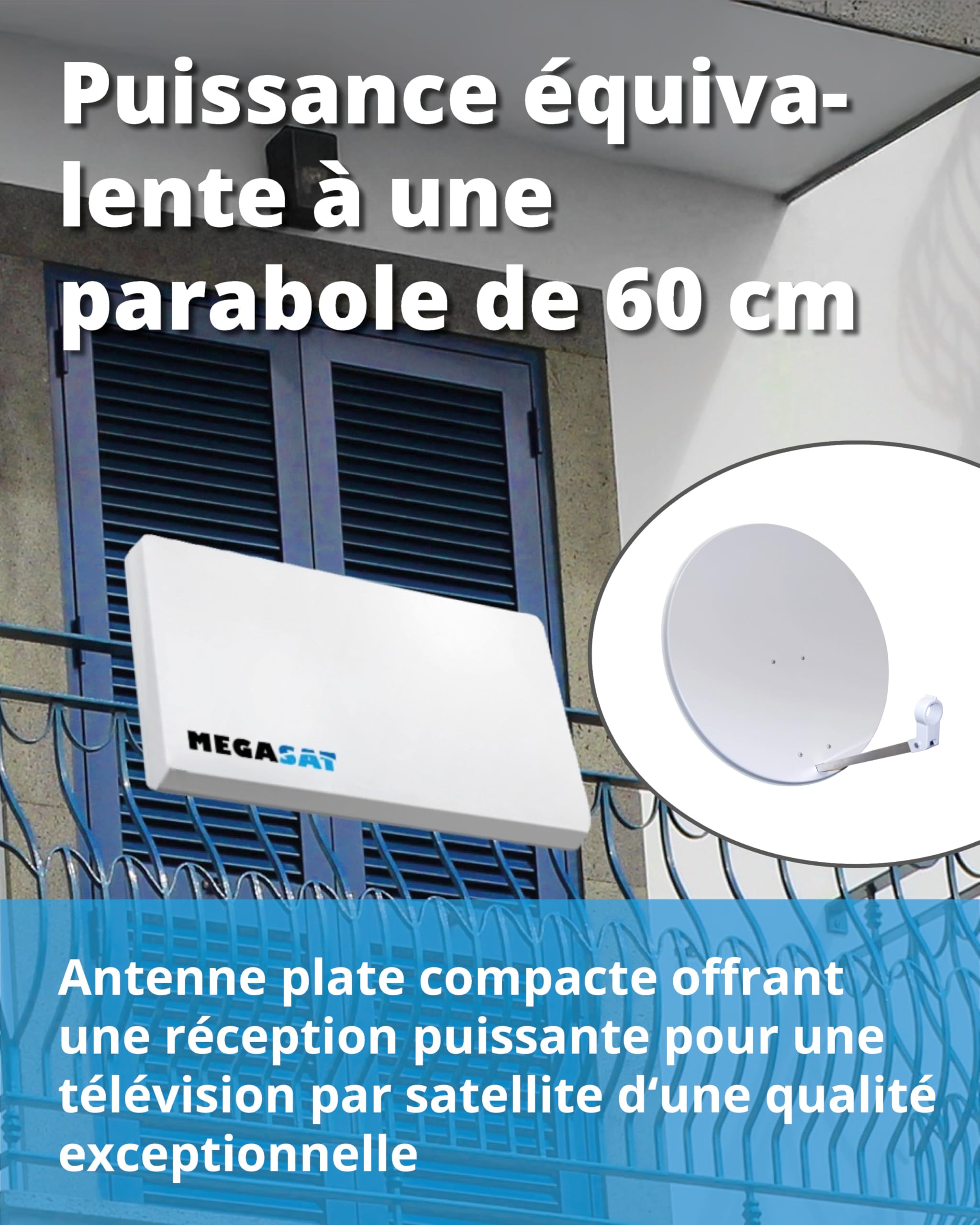 Megasat Antenne Plate D1 Profi-Line – Antenne Satellite pour 1 utilisateur | LNB interchangeable, installation murale, mât/balcon ou fenêtre